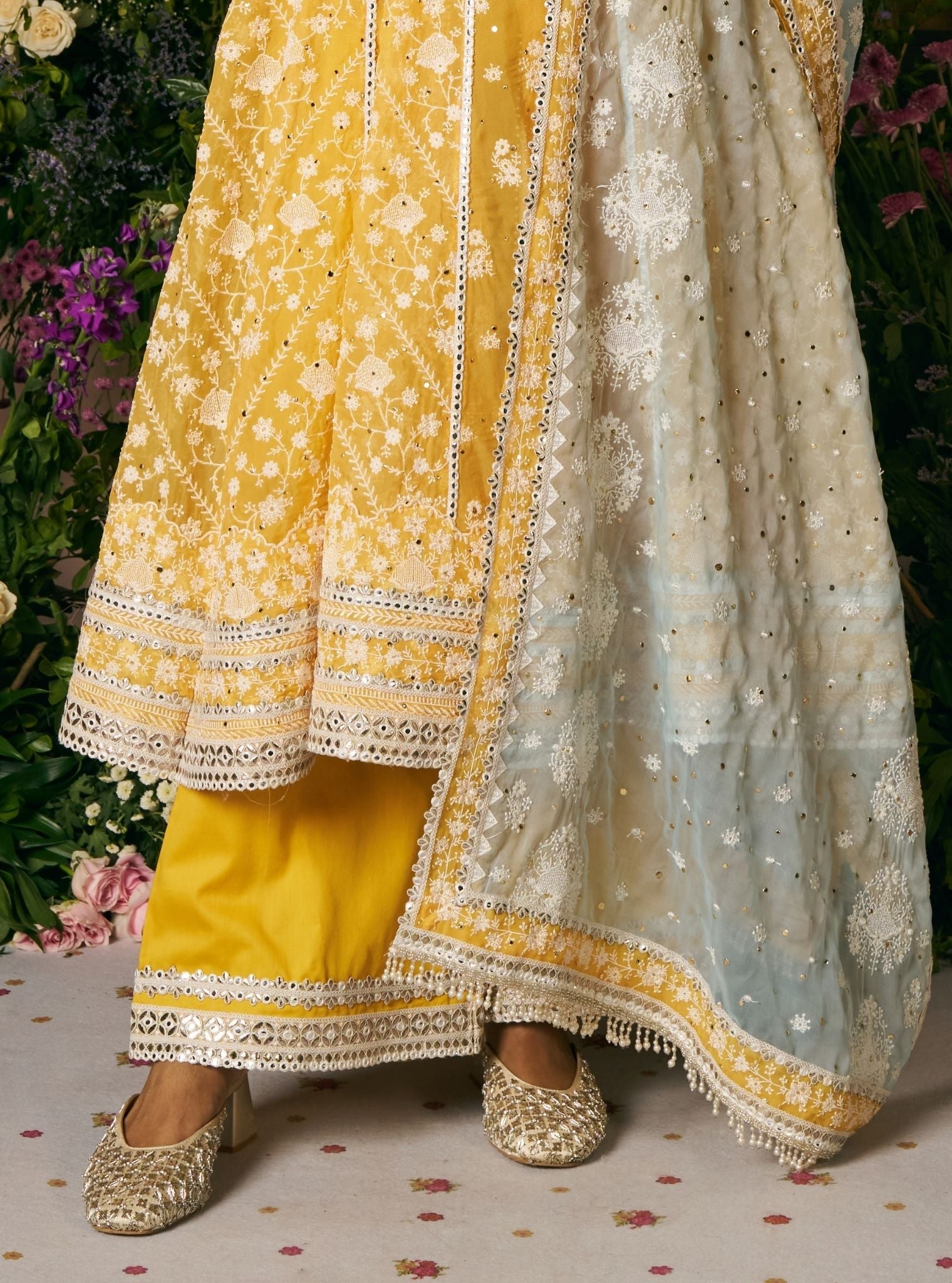 Afsana Organza Mustard Anarkali Set