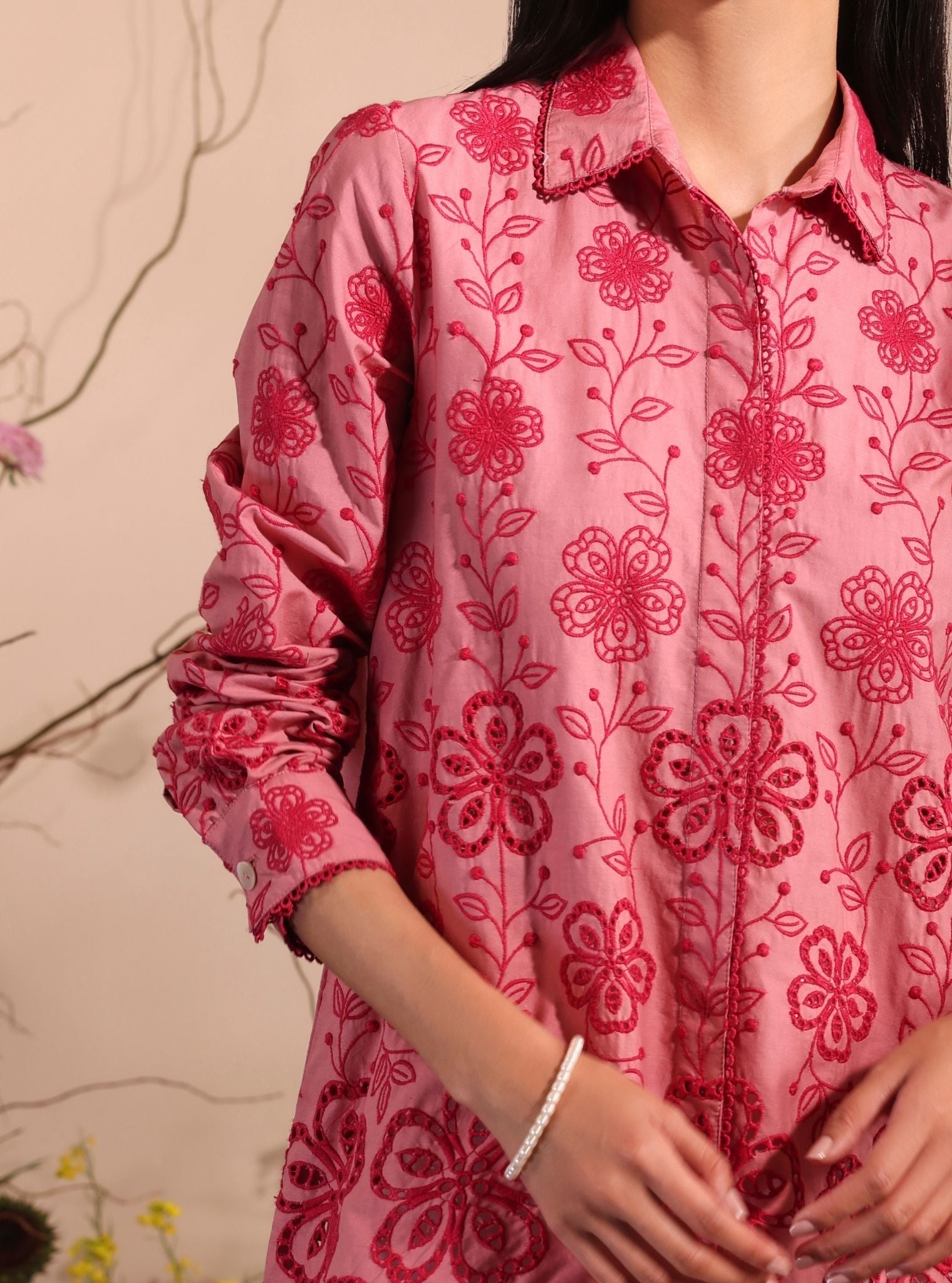 Mulmul Cotton Romy Salmon Pink Shirt
