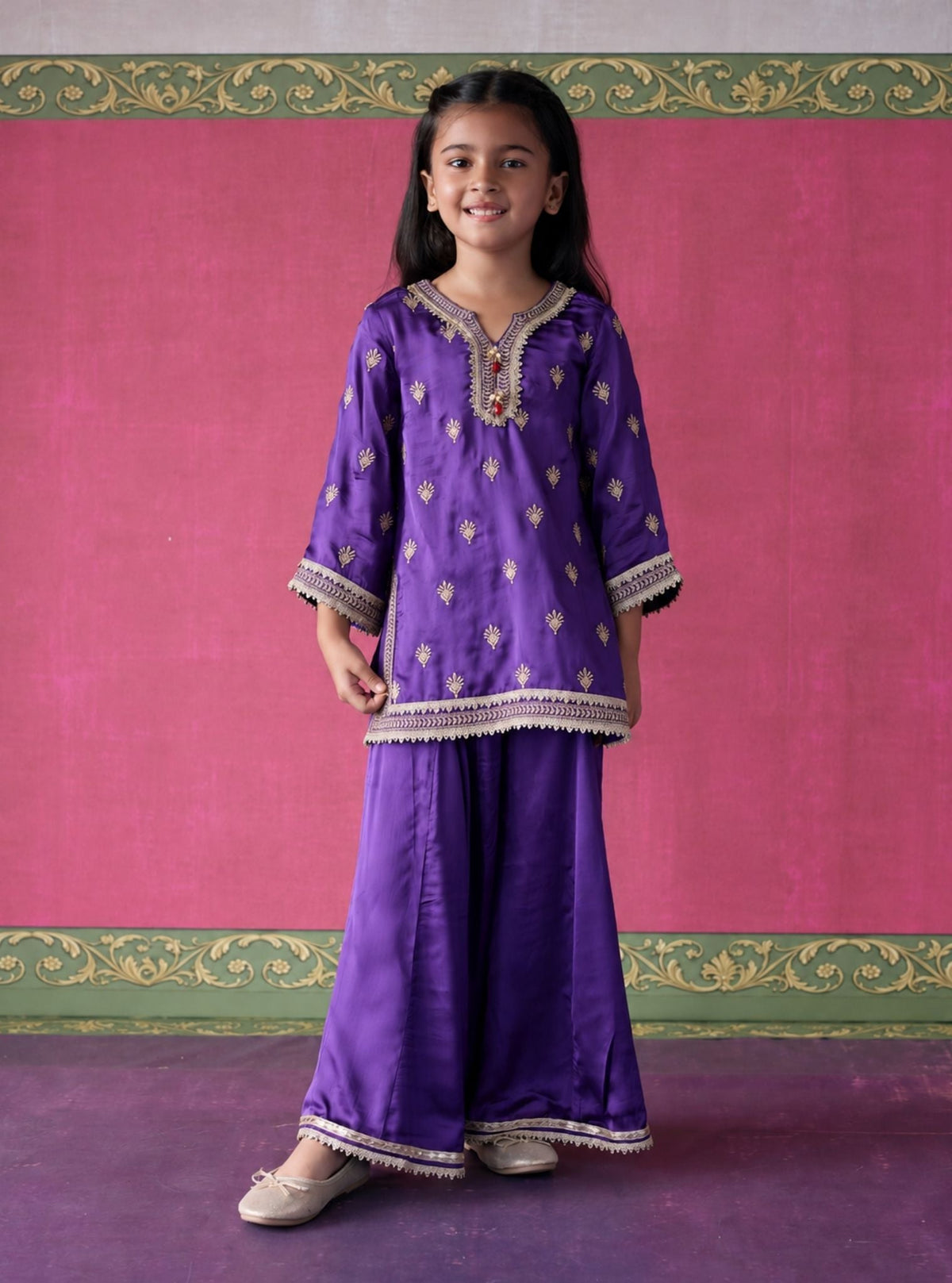Siro Cupro Satin Purple Kurta Set