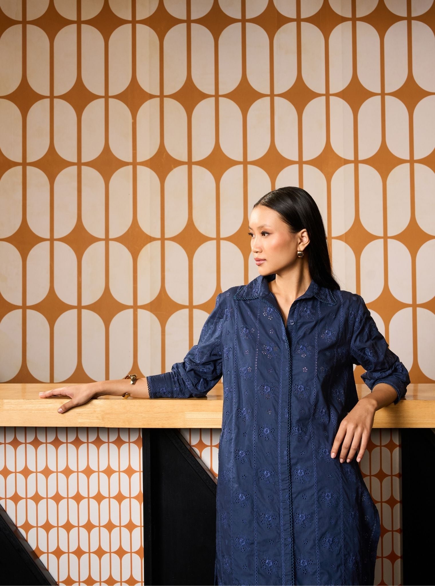 Zareenah Cotton Navy Kurta Shirt Set