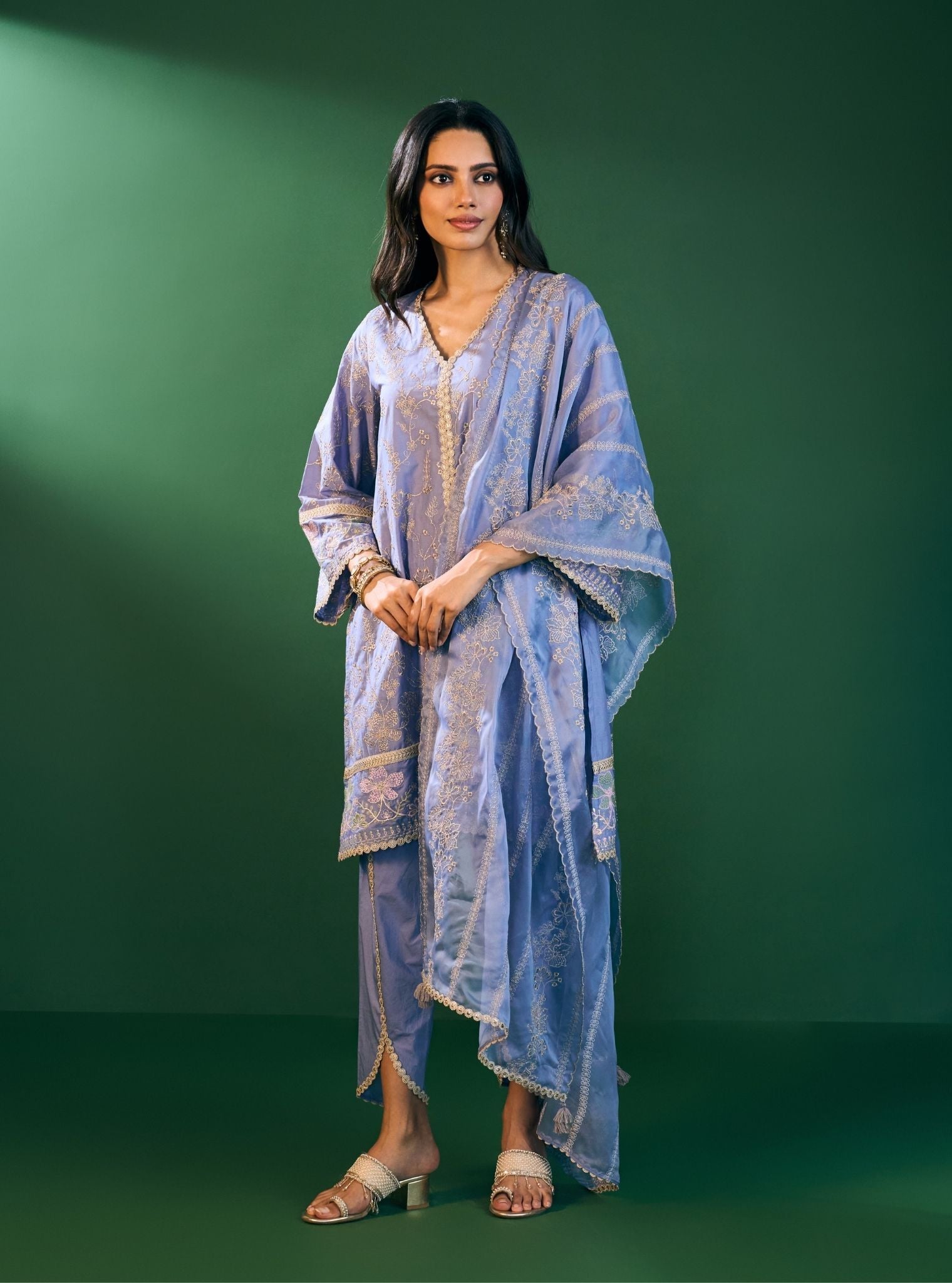 Rina Supima Cotton Steel Blue Kurta with Steel Blue Dhoti Pant Set