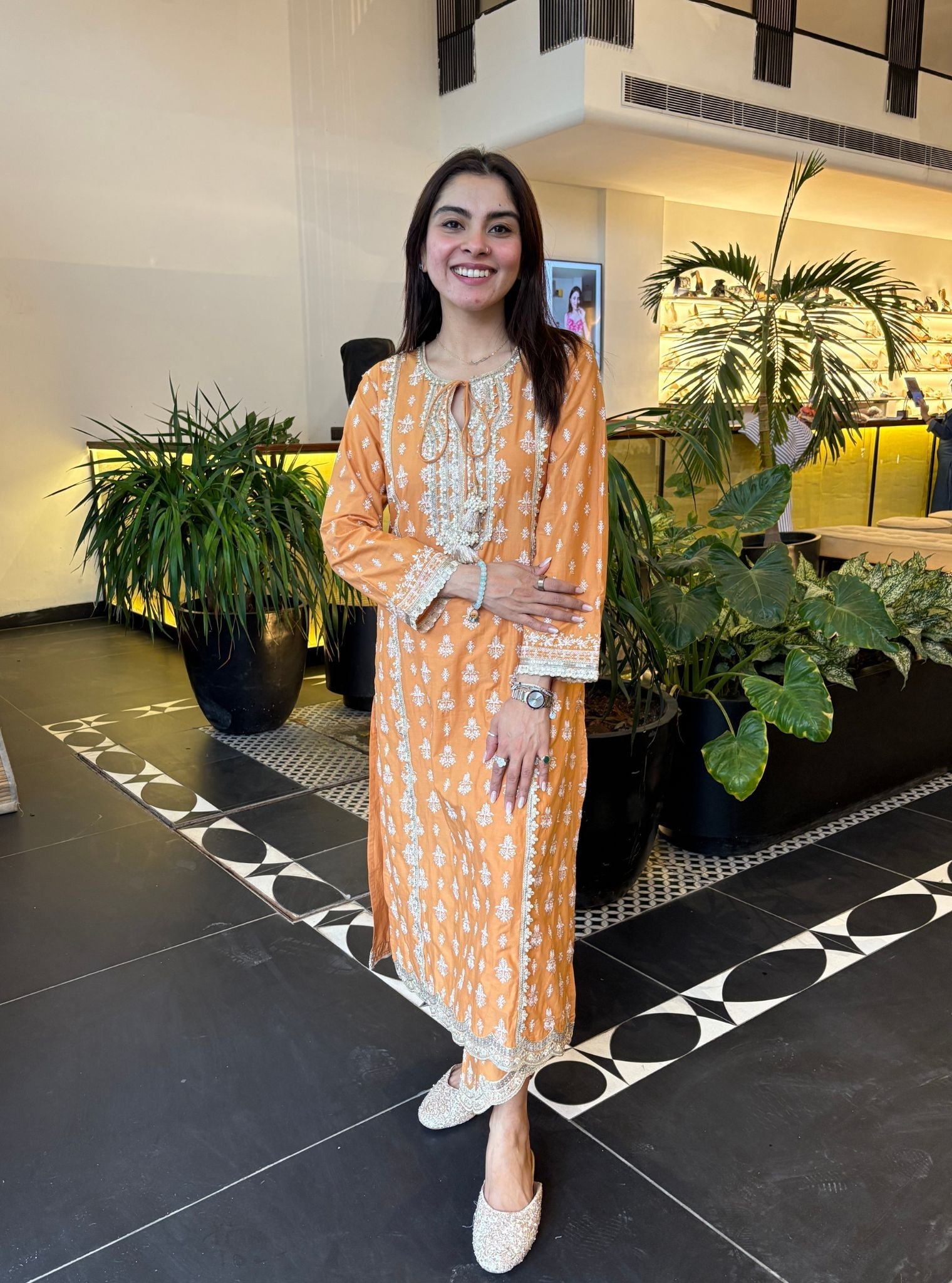 Kuhoo Supima Cotton Orange Kurta Set