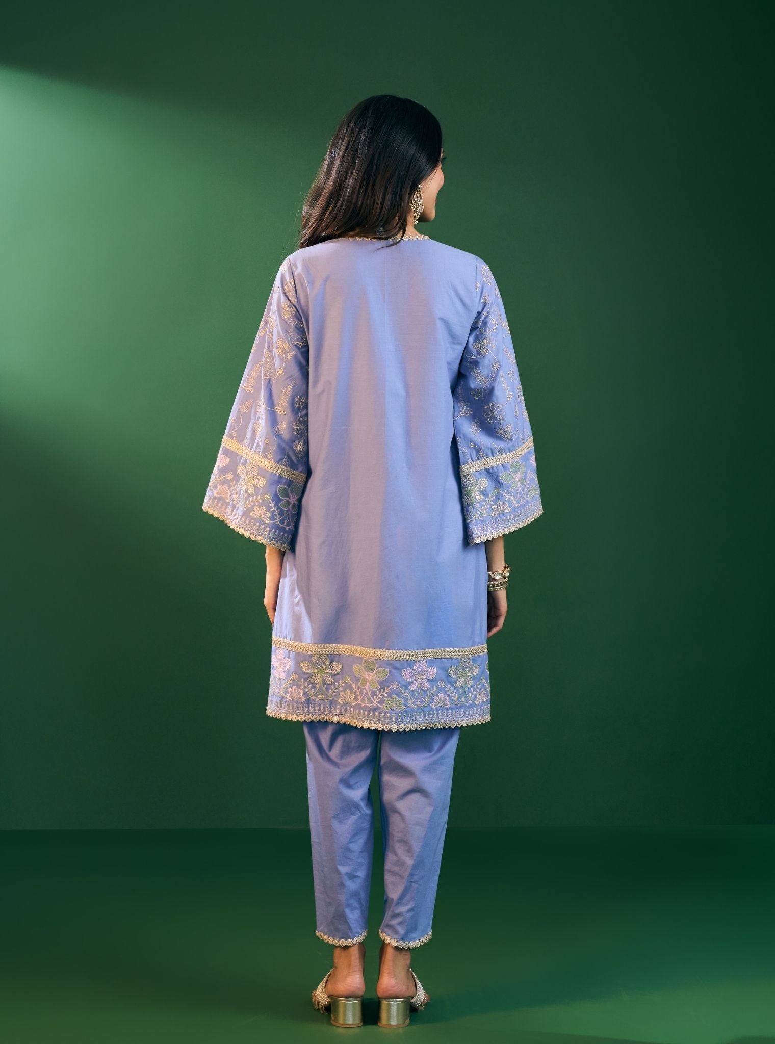 Rina Supima Cotton Steel Blue Kurta with Steel Blue Dhoti Pant Set