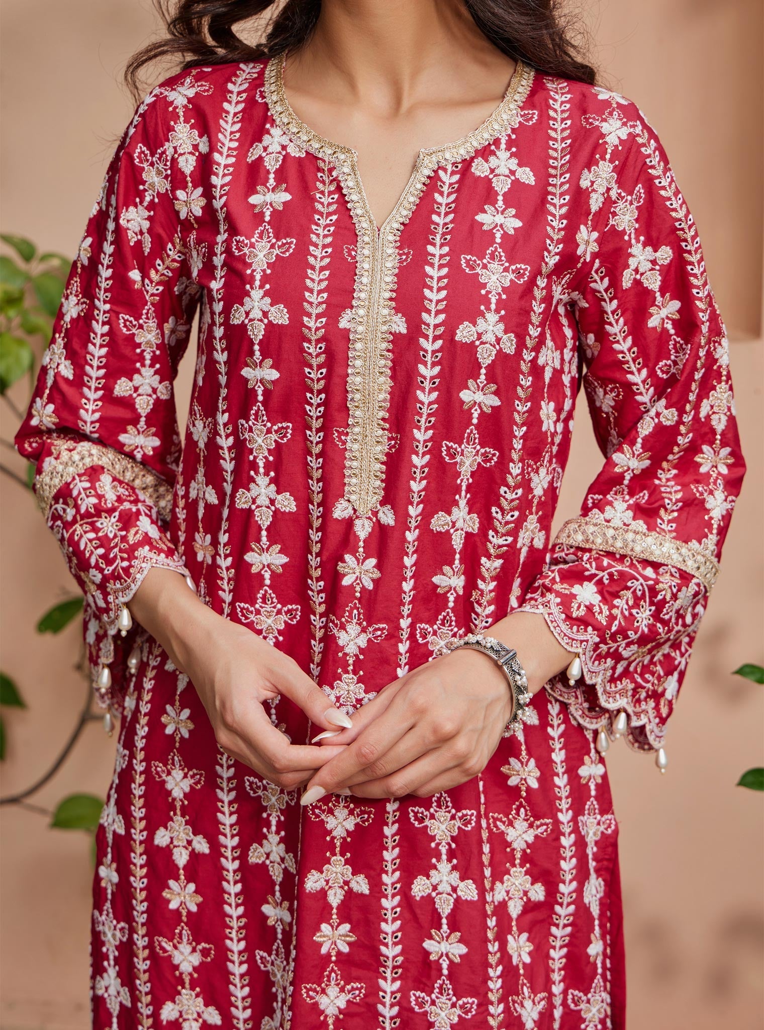 Mulmul Supima Cotton Purvayi Red Kurta
