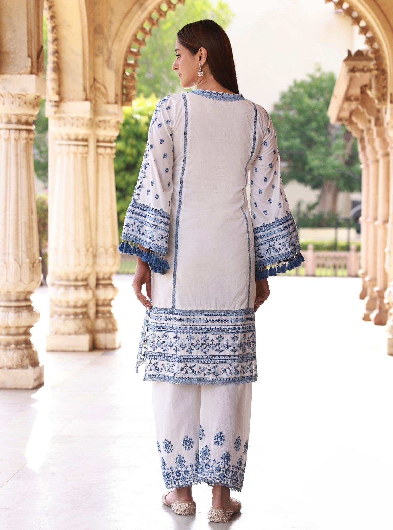 Lomeya White & Blue Kurta Set