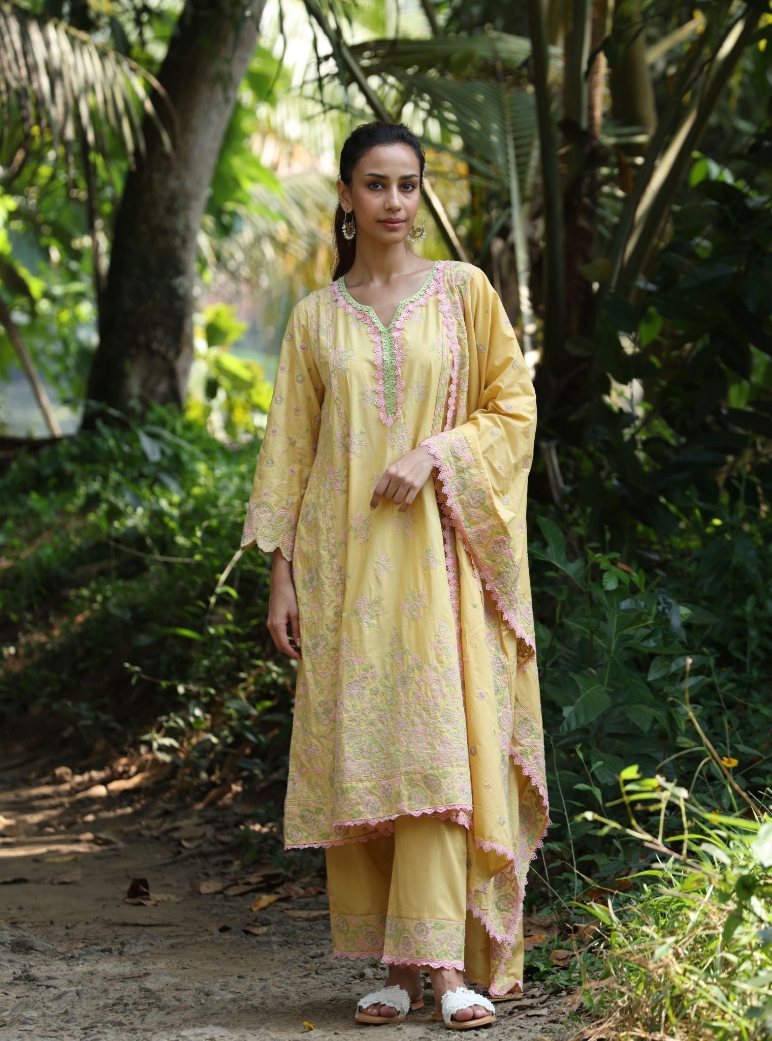 Mulmul Supima Cotton Aavya Yellow Dupatta