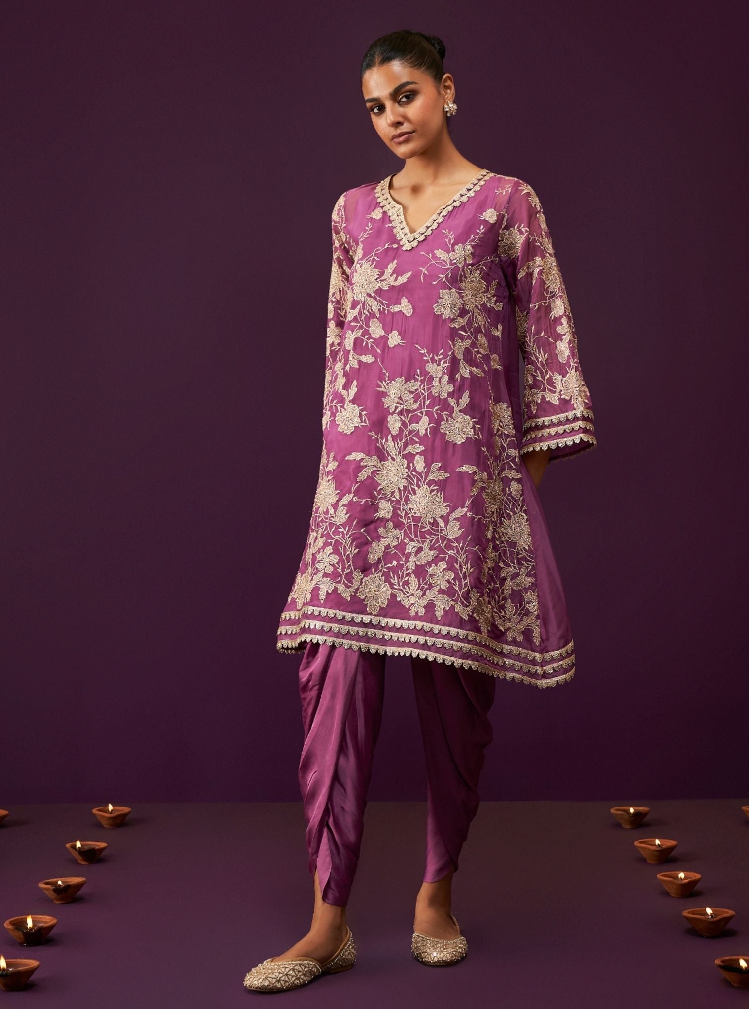 Mulmul Organza Sunee Grape Kurta With Mulmul Cupro Satin Sunee Grape Salwar