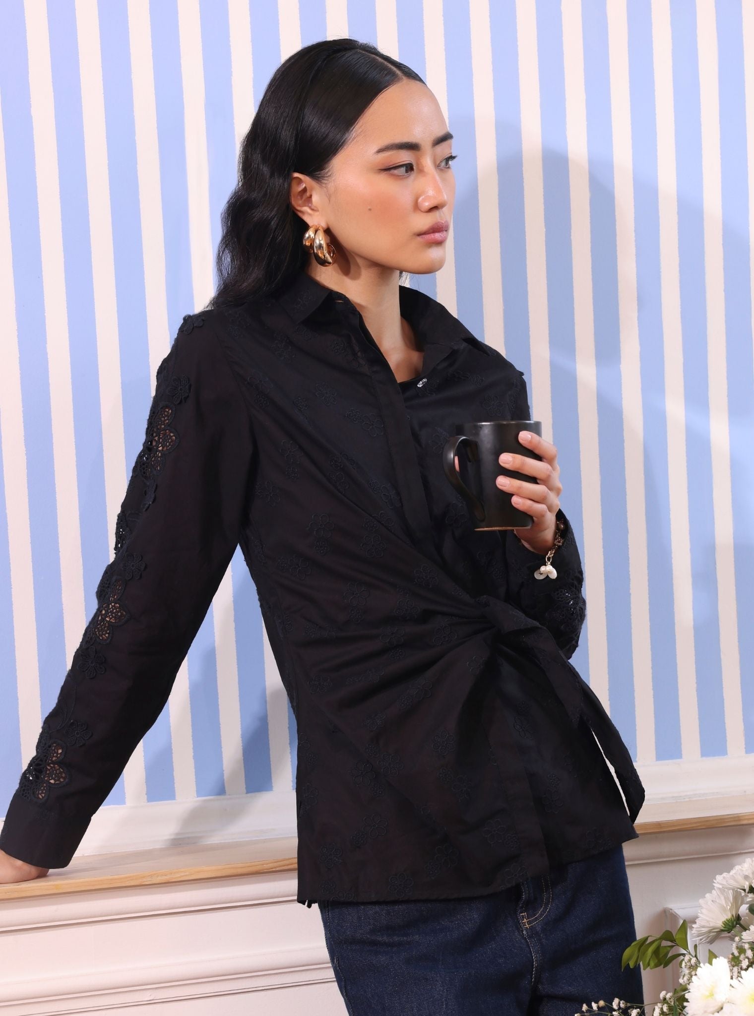 Mulmul Cotton Otto Black Shirt