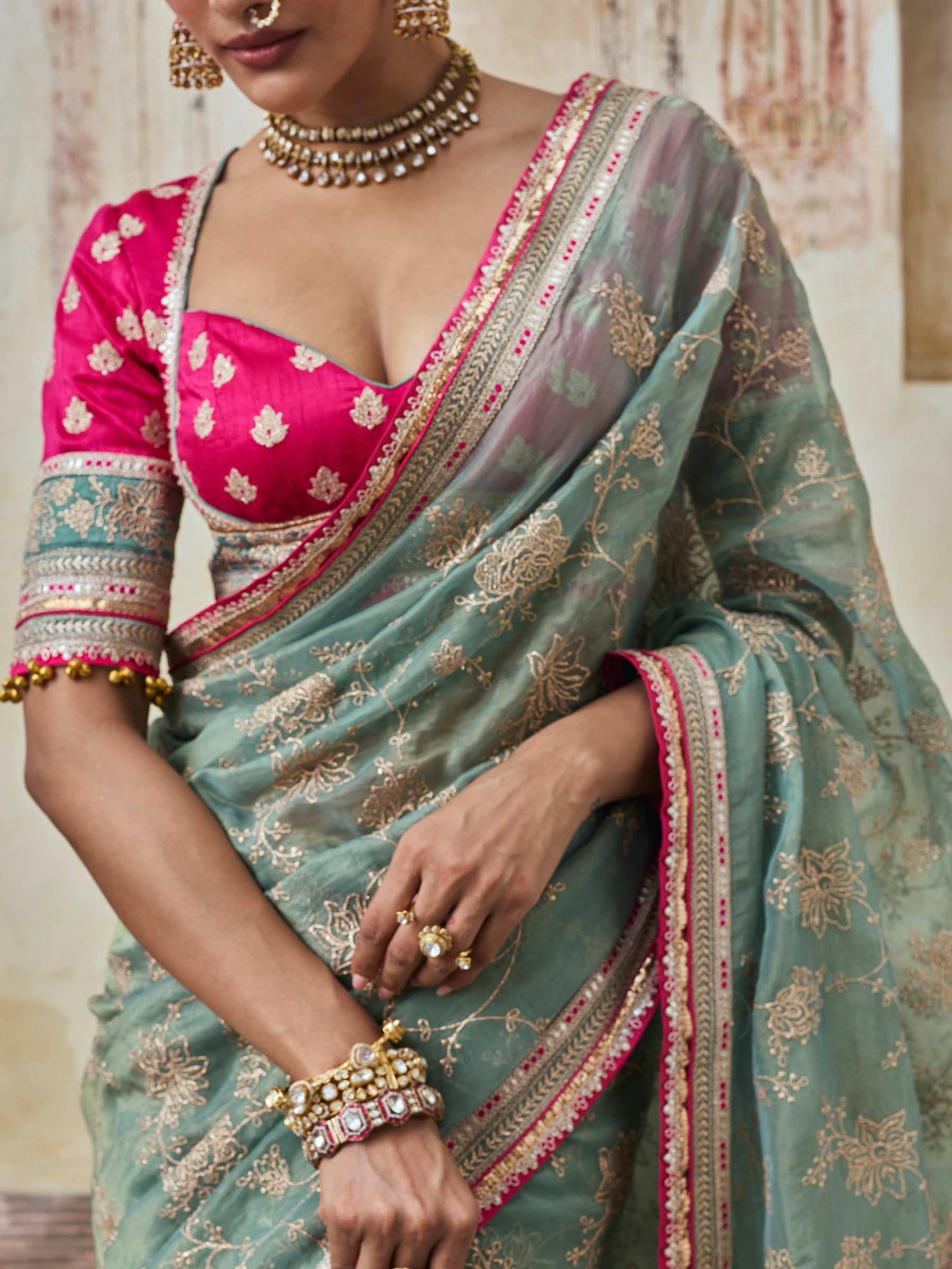 Parthi Lurex Organza Teal Blue Saree