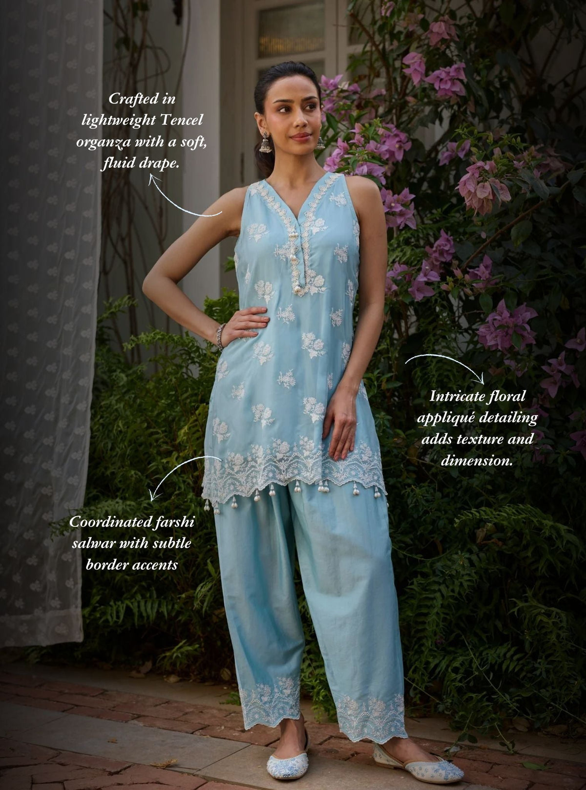 Tiki Organza Light Blue Kurta Set