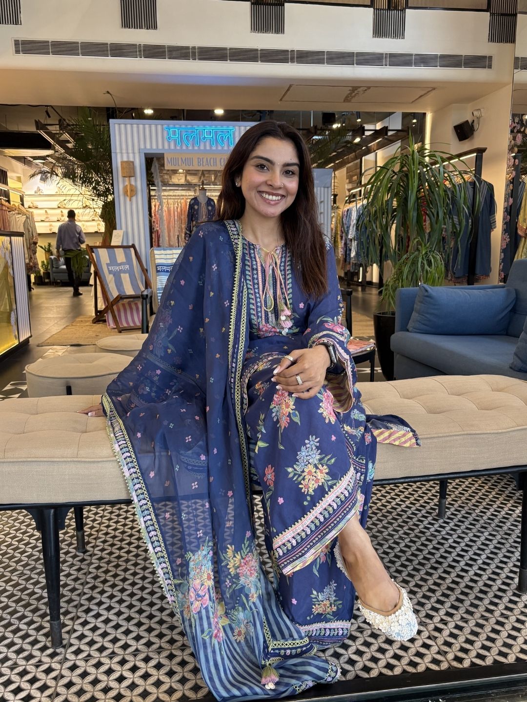 Enaara Lawn Navy Kurta With Farshi Salwar