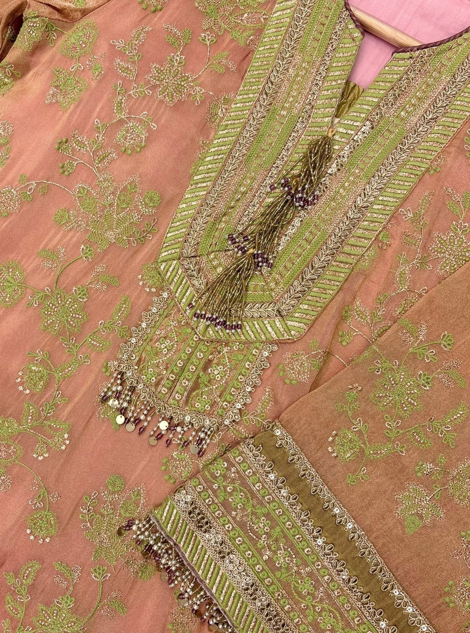 Aini Tissue Pink Kurta Set