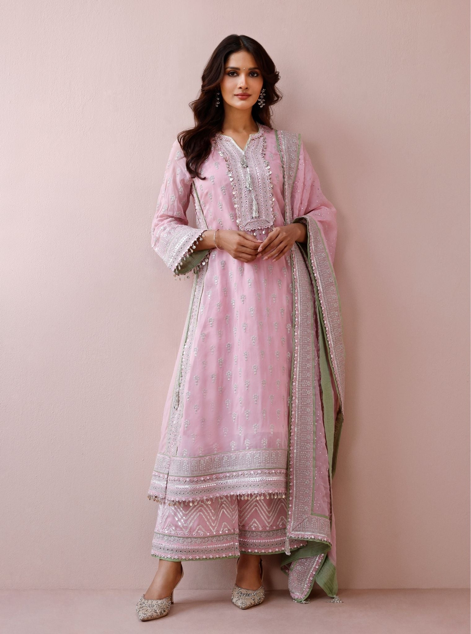 Mevi Organza Pink Long Kurta Set