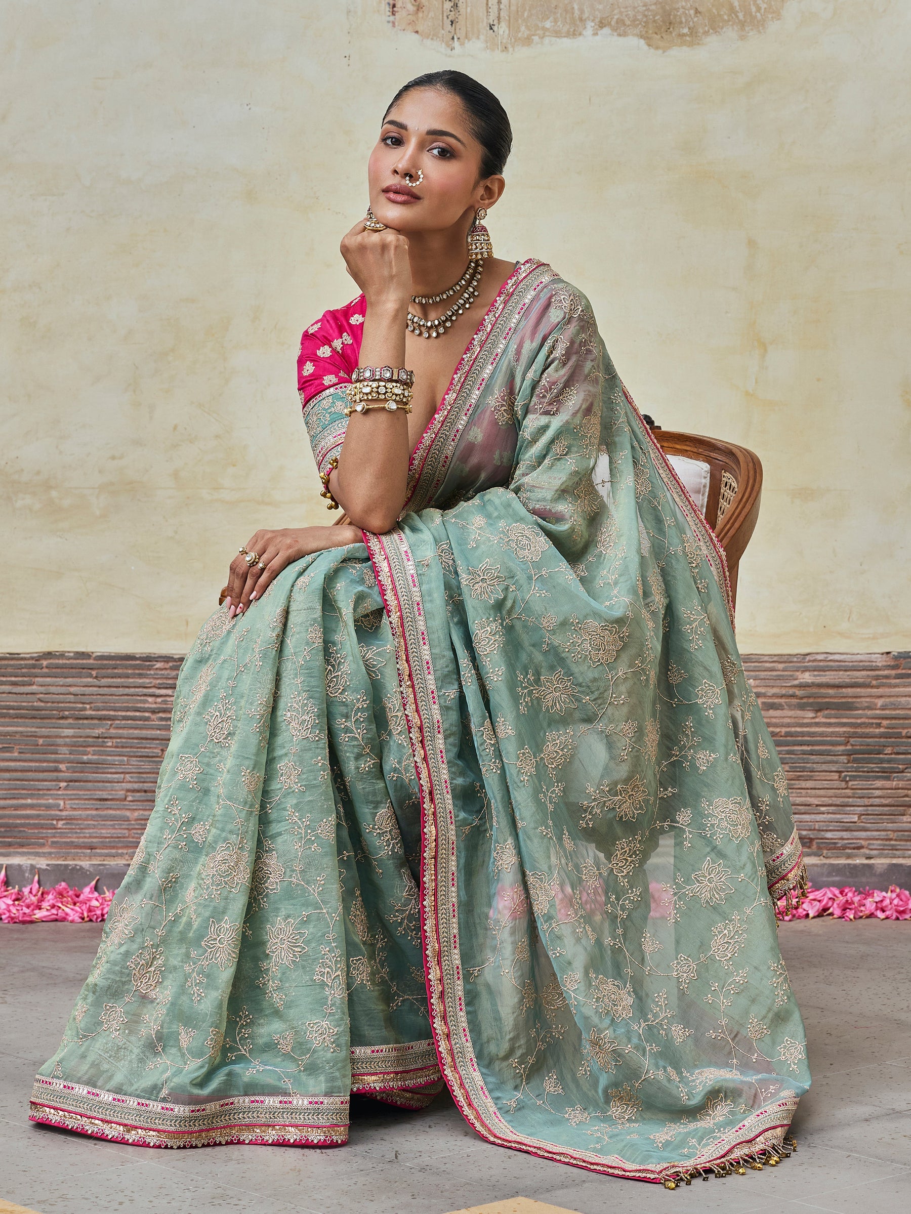 Parthi Lurex Organza Teal Blue Saree