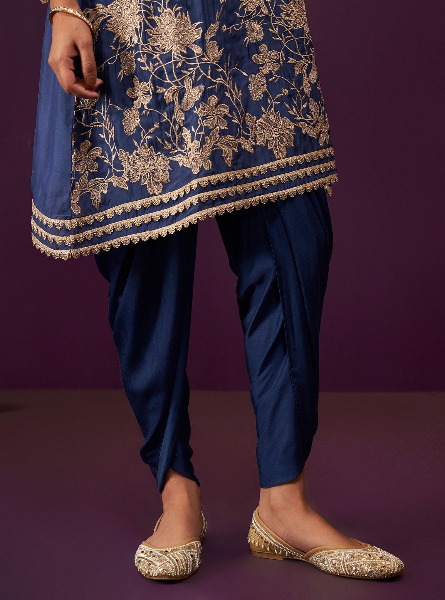 Mulmul Organza Sunee Navy Kurta With Mulmul Cupro Satin Sunee Navy Salwar