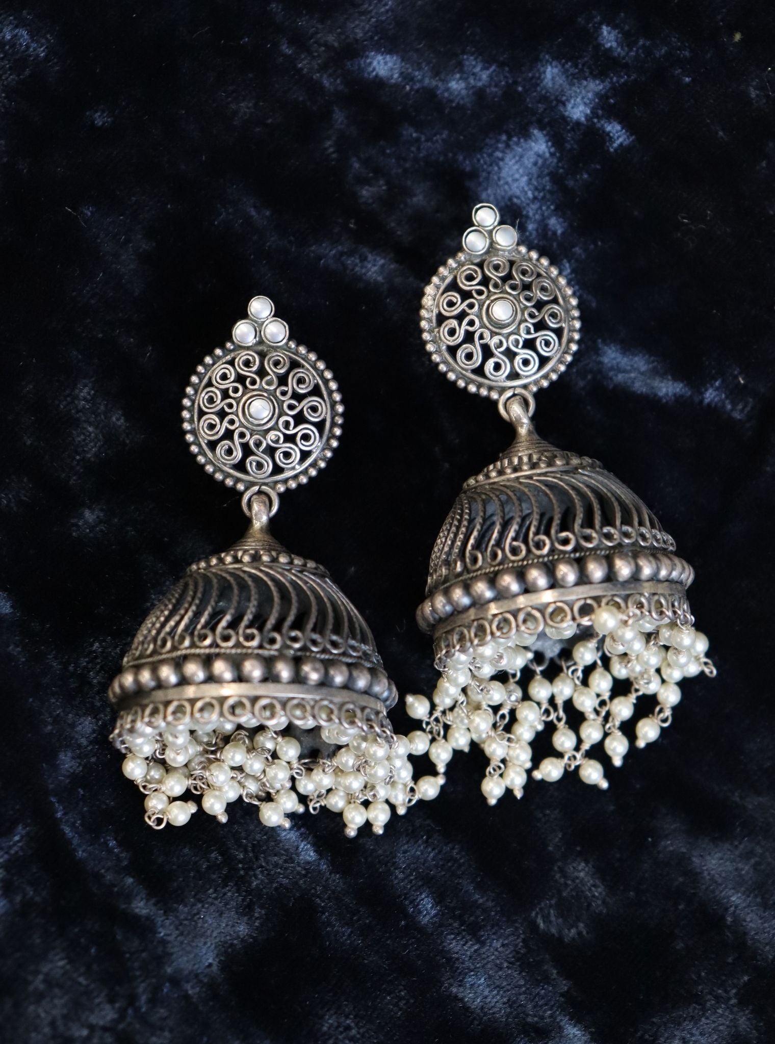 Zinnia Jhumkas with Pearls