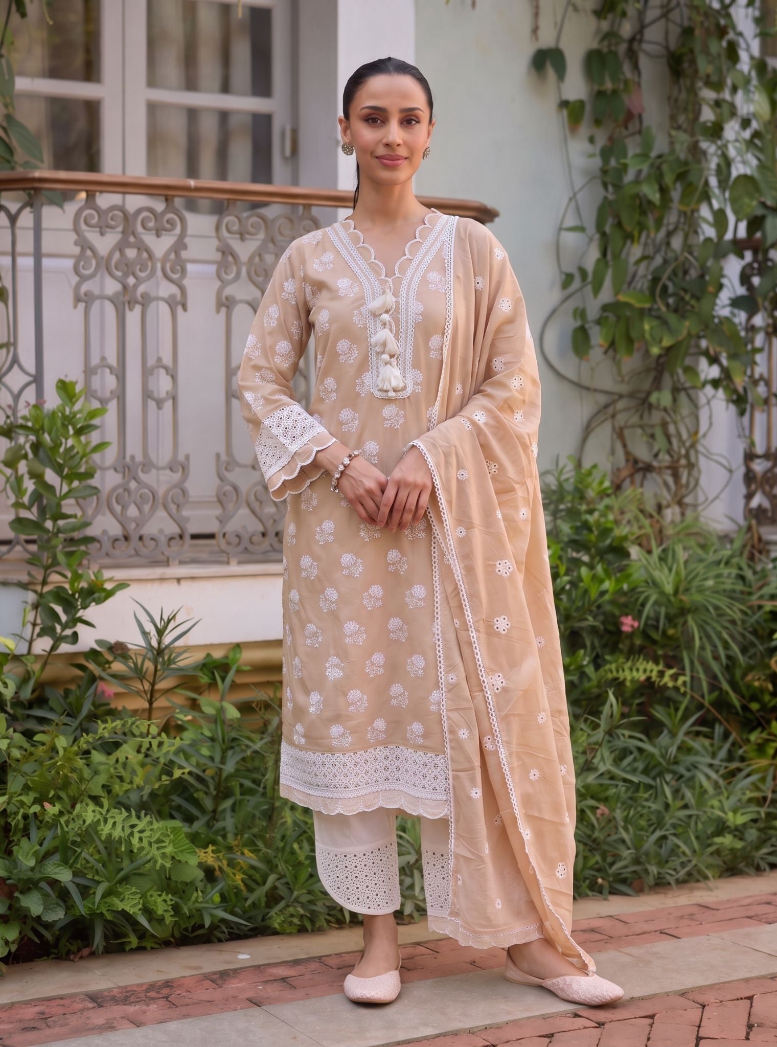 Taro Supima Cotton Beige Kurta Set
