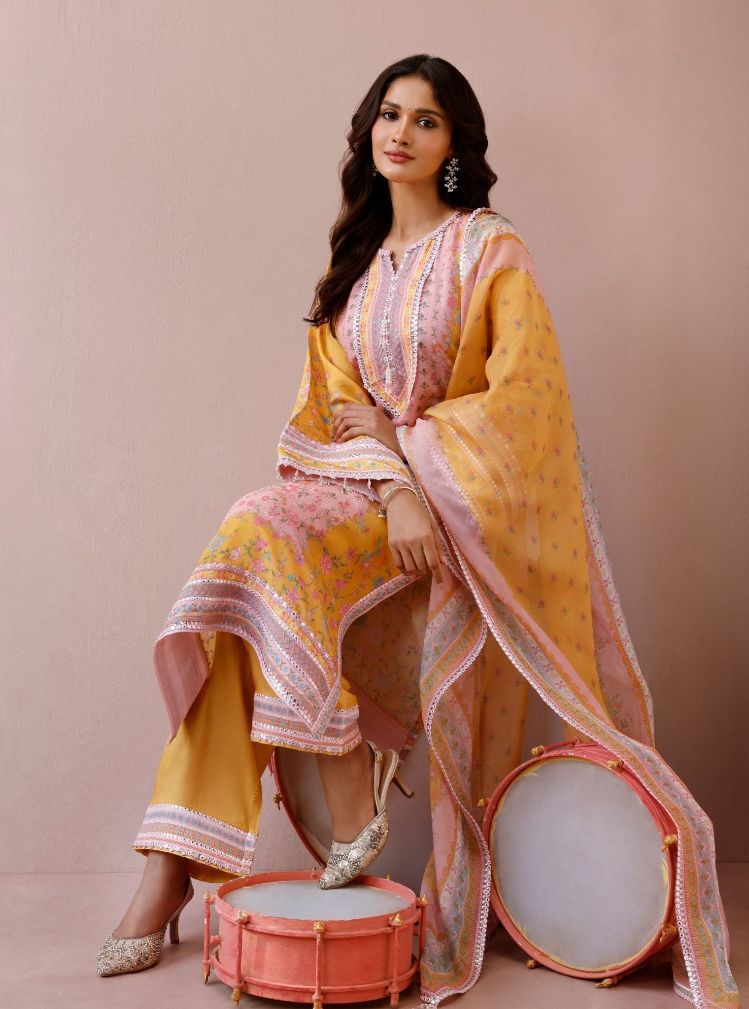 Arohi Lawn Printed Yellow Long Kurta Set