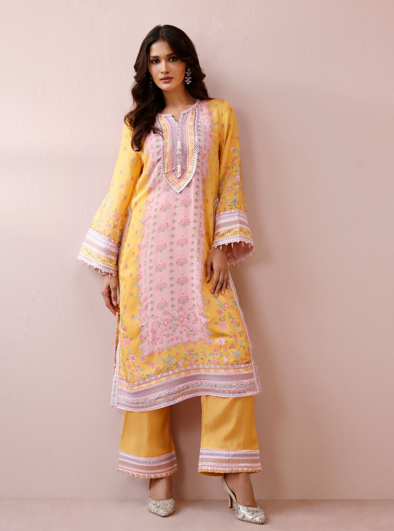 Arohi Lawn Printed Yellow Long Kurta Set