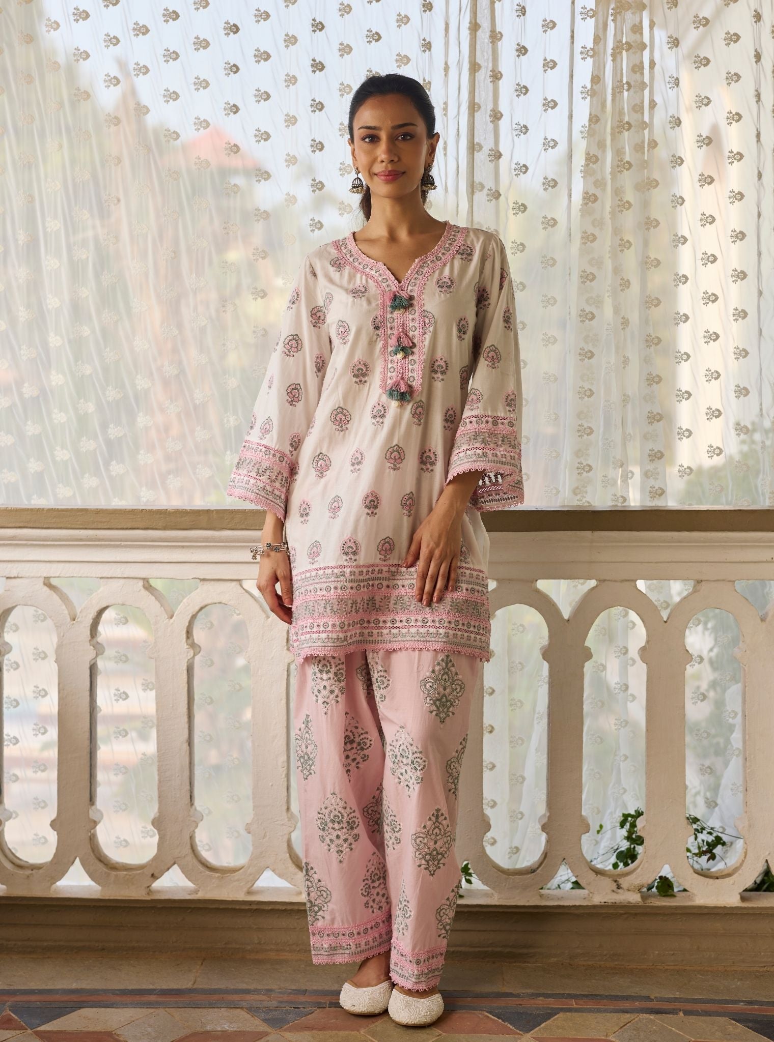 Ruo Supima Cotton White Kurta With Farshi Salwar