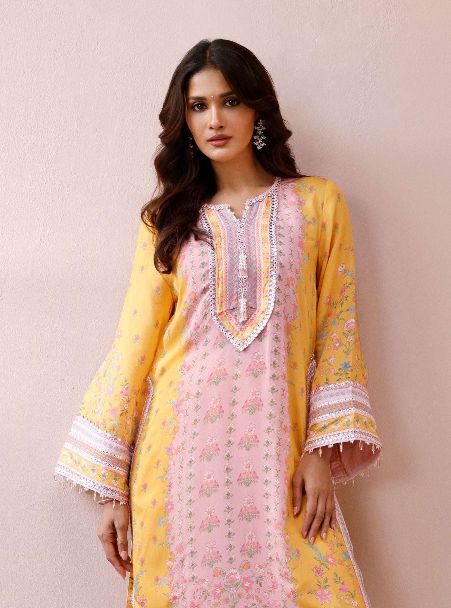 Arohi Lawn Printed Yellow Long Kurta Set