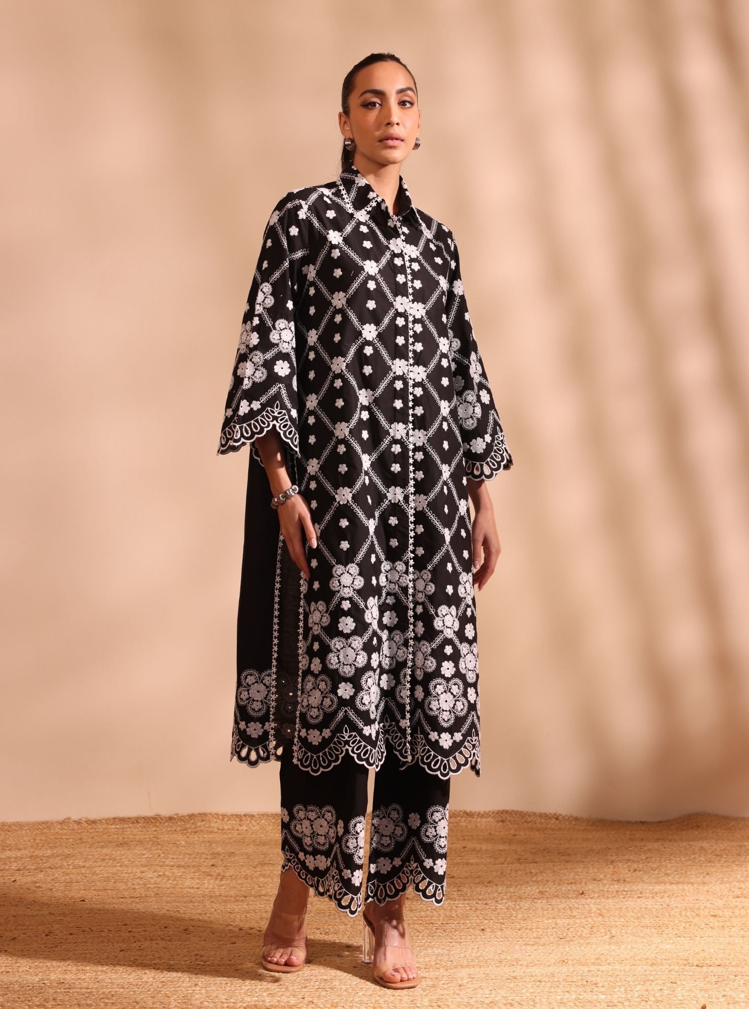 Mulmul Cotton Magnus Black Kurta With Mulmul Cotton Magnus Black Kurta