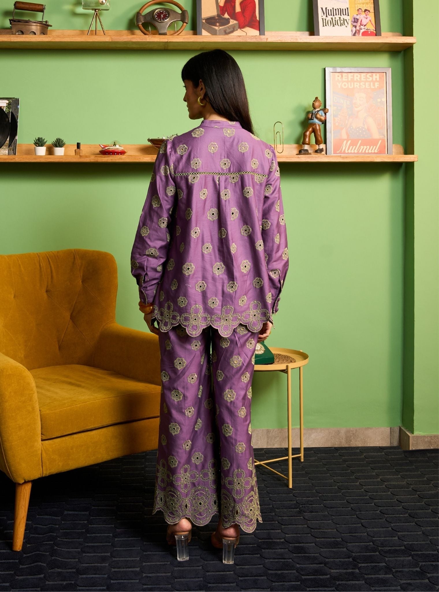 Zivi Pima Satin Violet Shirt Set