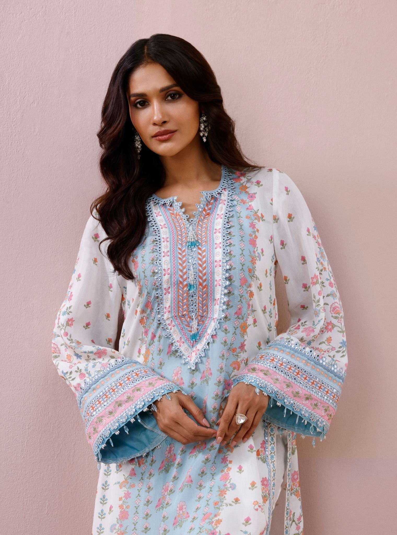 Arohi Lawn Printed White Long Kurta Set