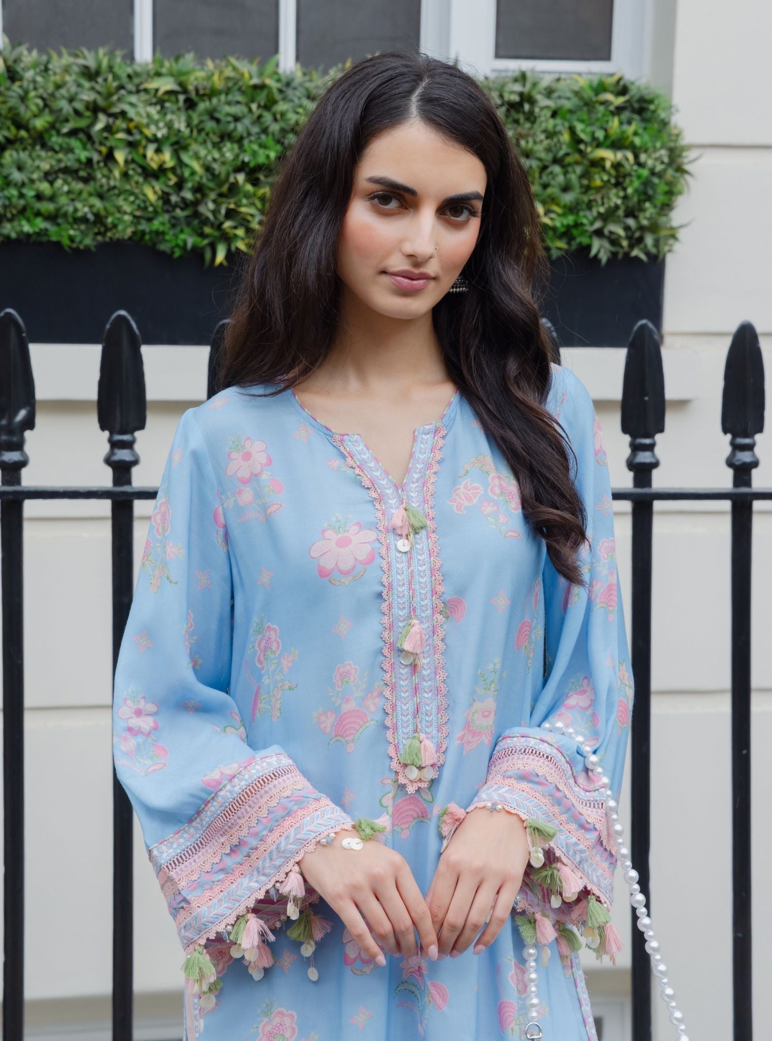 Sehar Lawn Printed Steel Blue Kurta Set