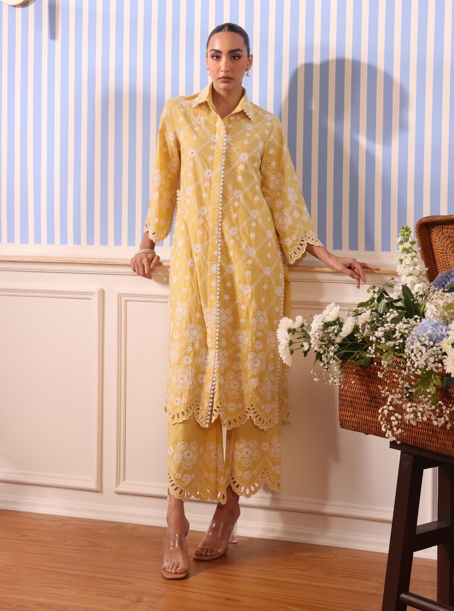 Mulmul Cotton Magnus Yellow Kurta With Mulmul Cotton Magnus Yellow Kurta