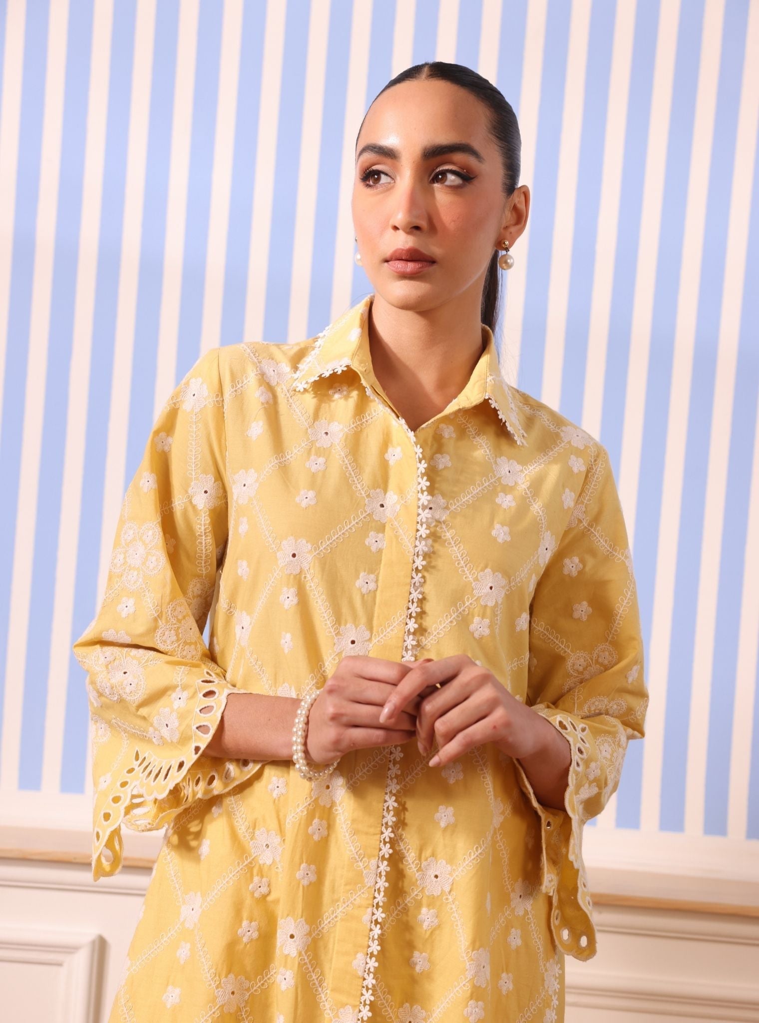 Mulmul Cotton Magnus Yellow Kurta With Mulmul Cotton Magnus Yellow Kurta