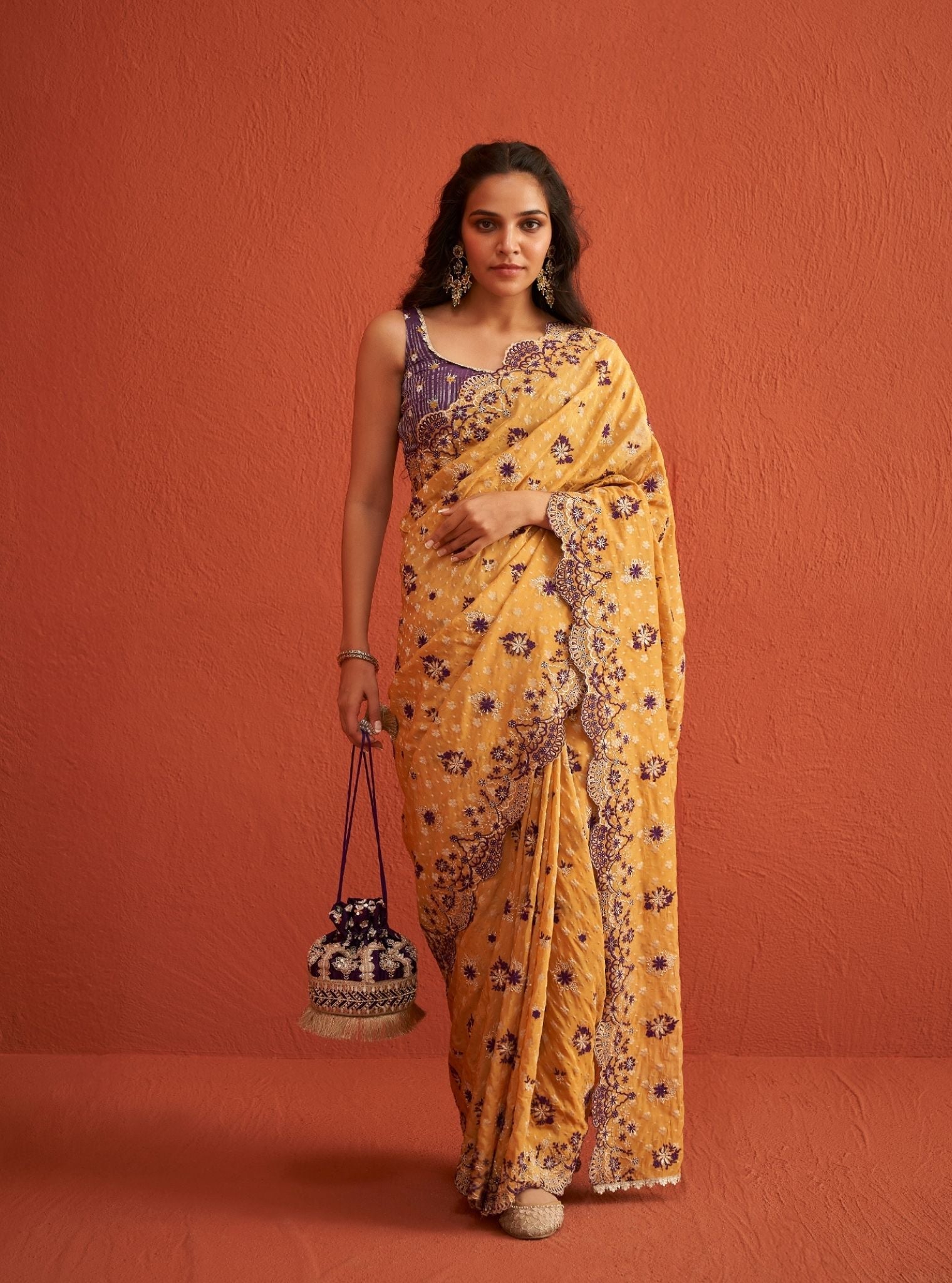 Mulmul Banarsi Haseena Mustard Saree