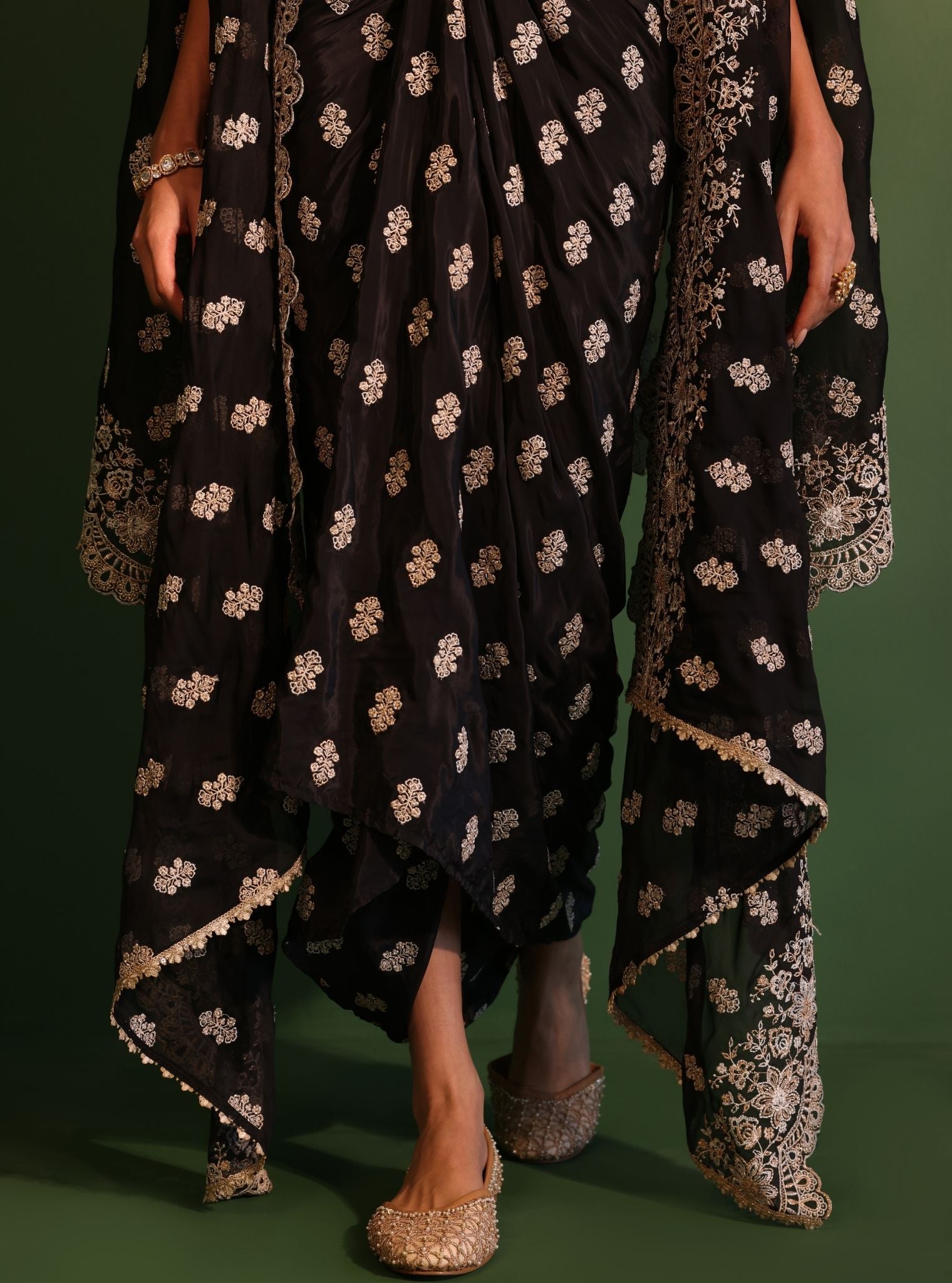 Maya Organza Black Cape Shrug With Skirt