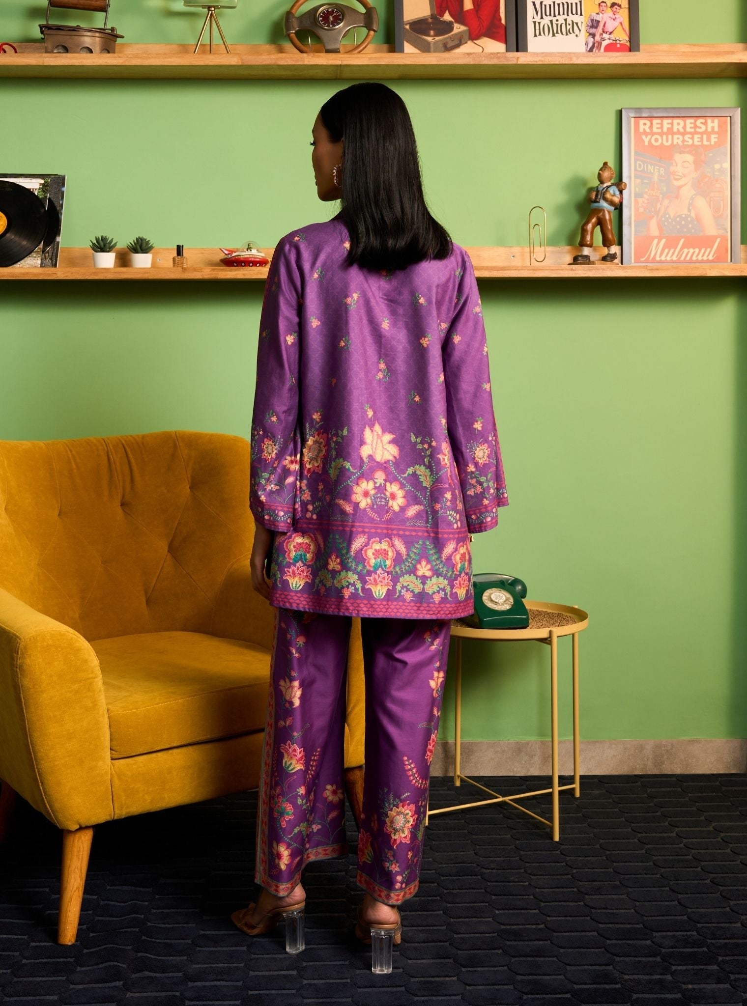 Zuni Pima Satin Purple Printed Top Set