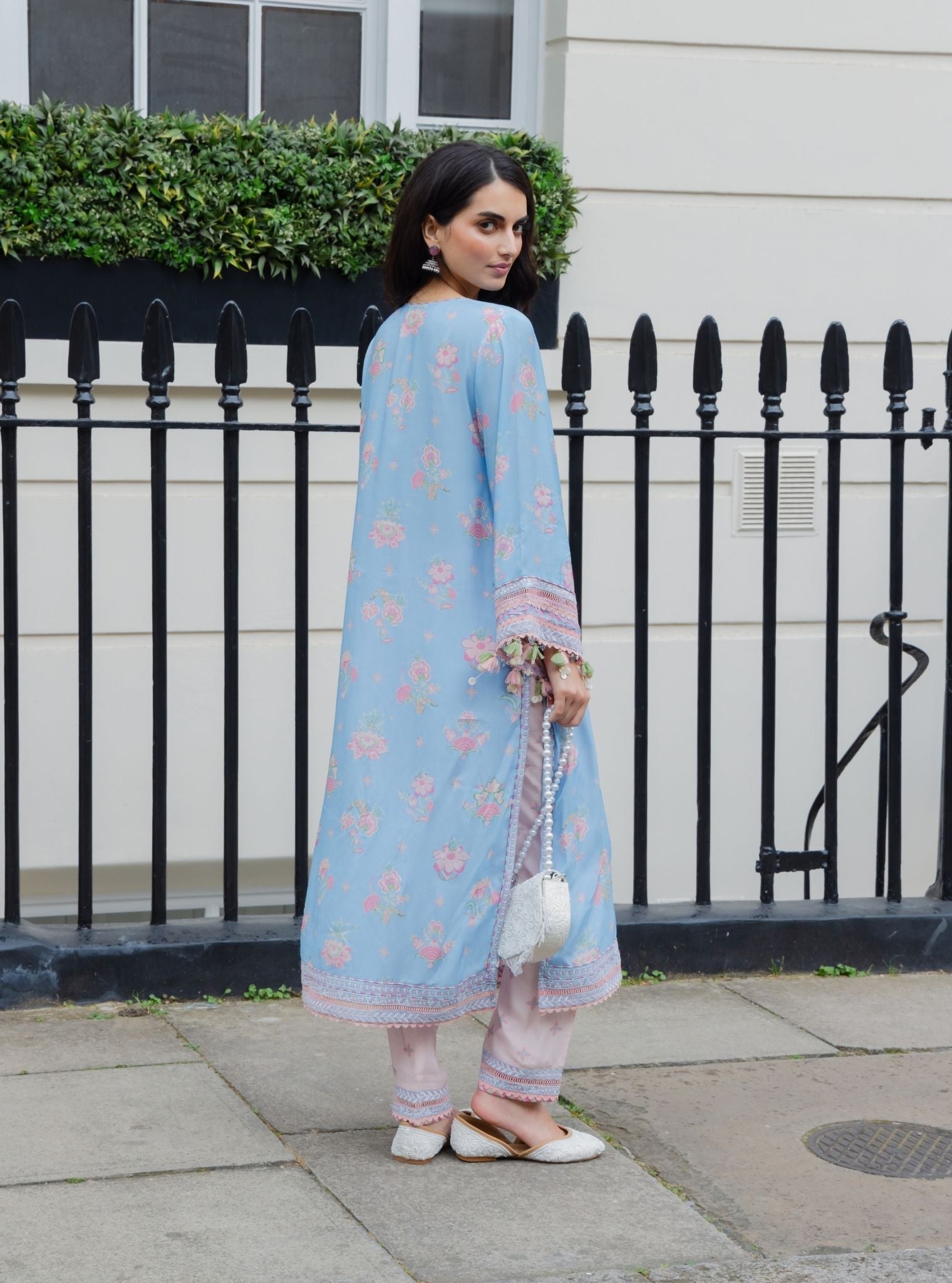 Sehar Lawn Printed Steel Blue Kurta Set