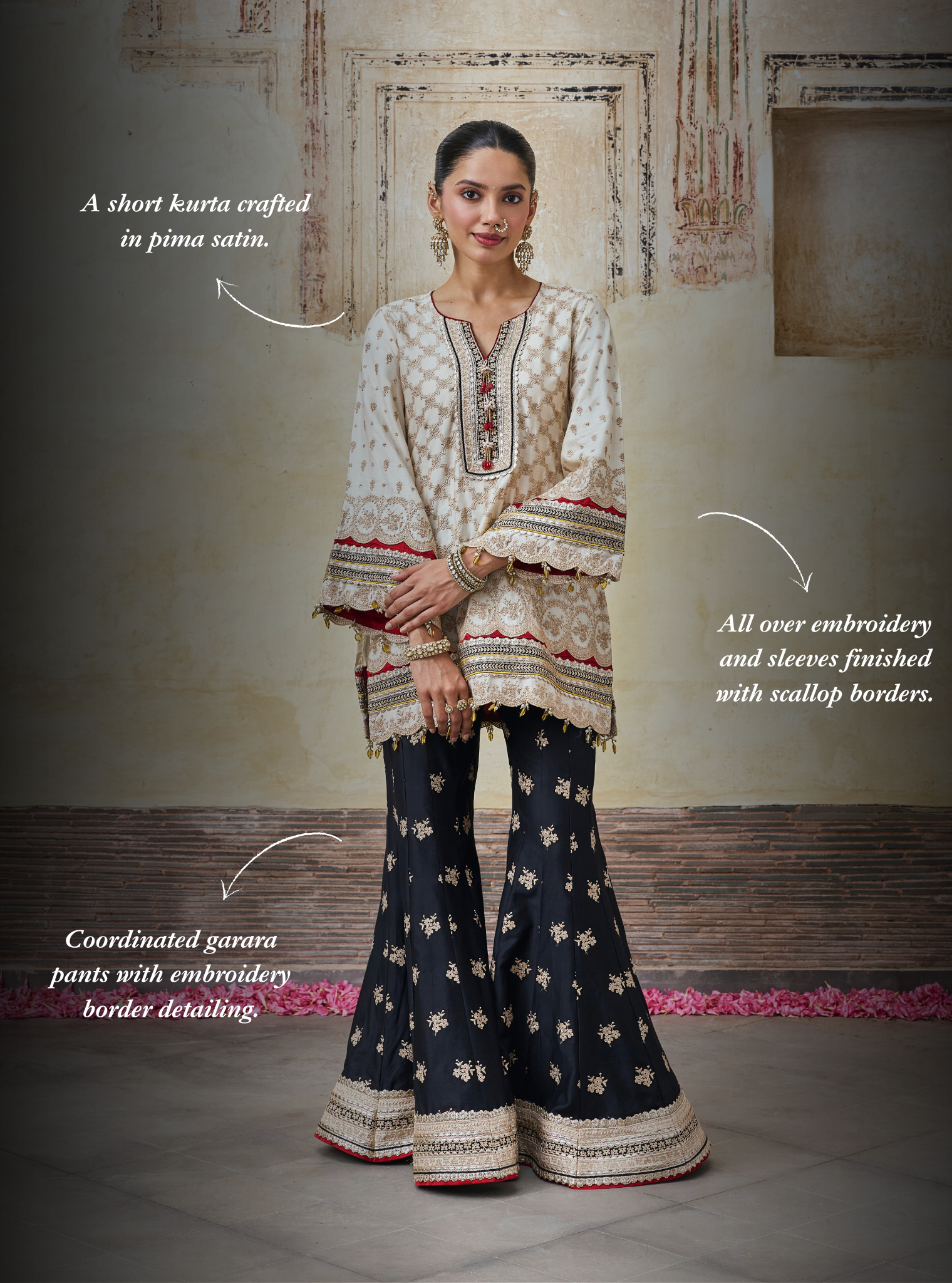 Kanti Pima Satin Off White Kurta & Sharara
