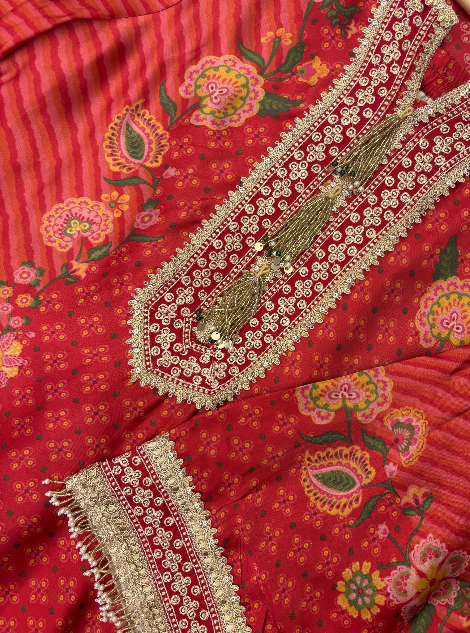 Osha Cupro Satin Red Kurta Set