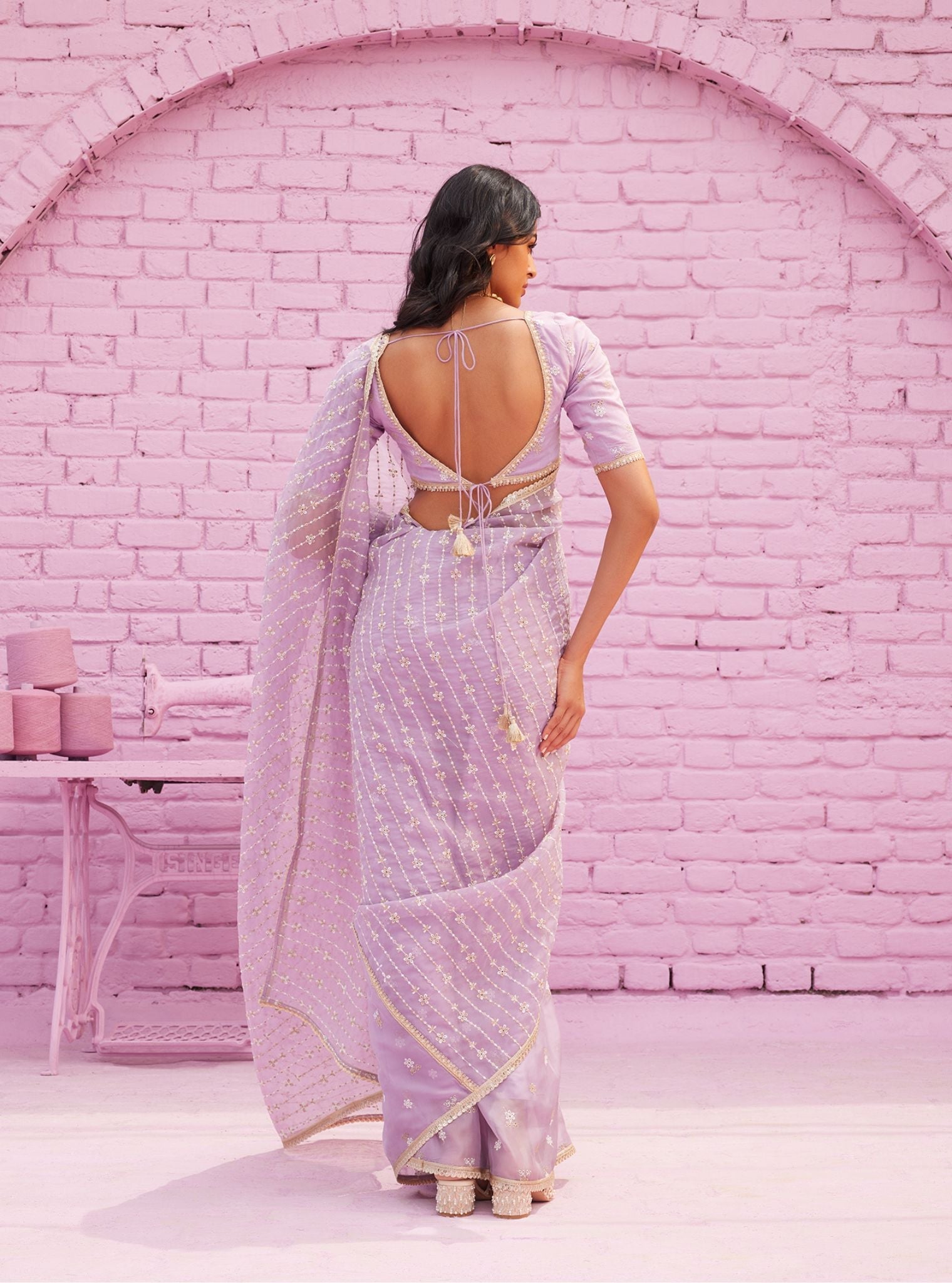 Mulmul Organza Rey Lavender Saree