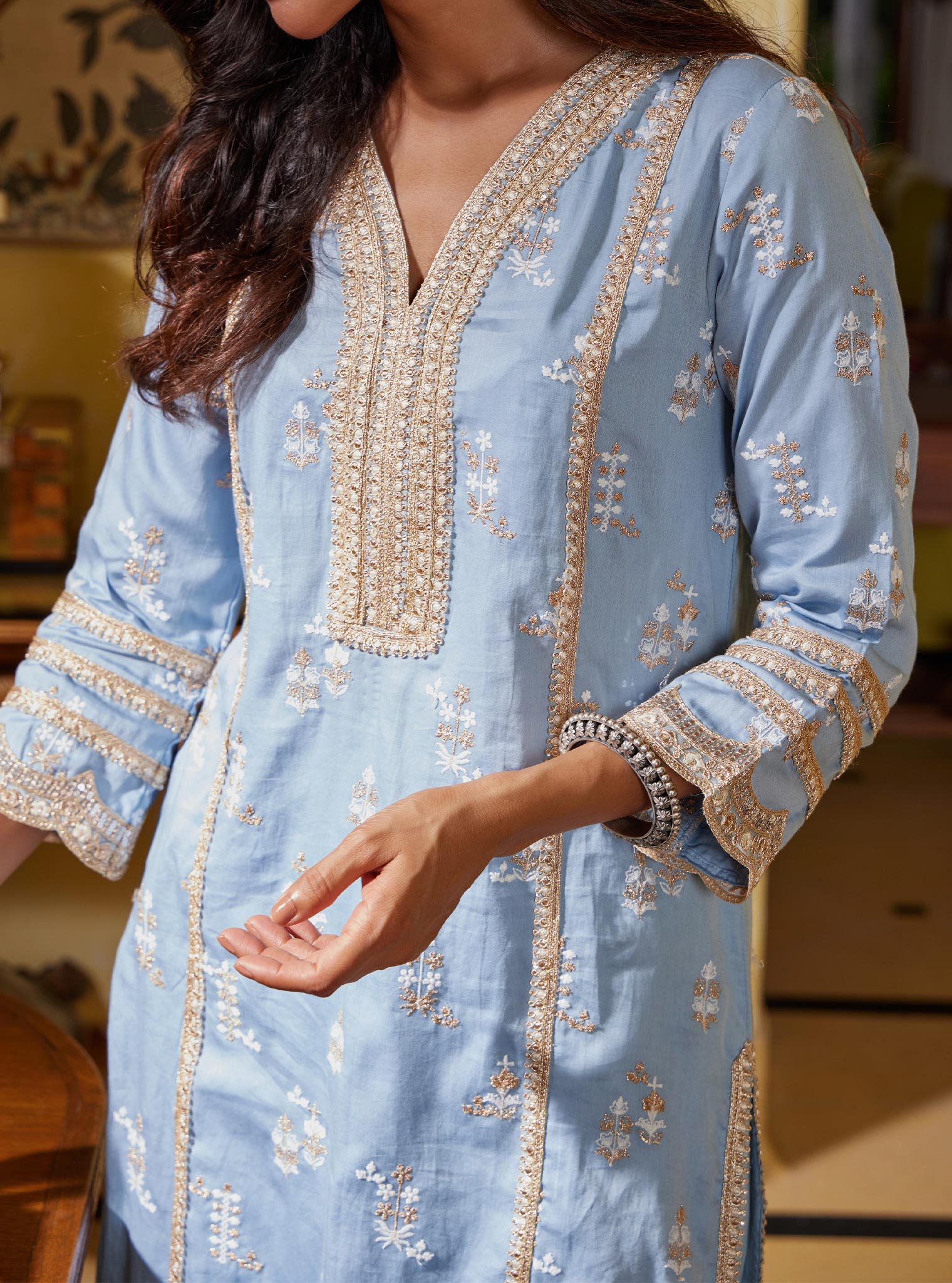 Mulmul Pima Nimisa Blue Kurta