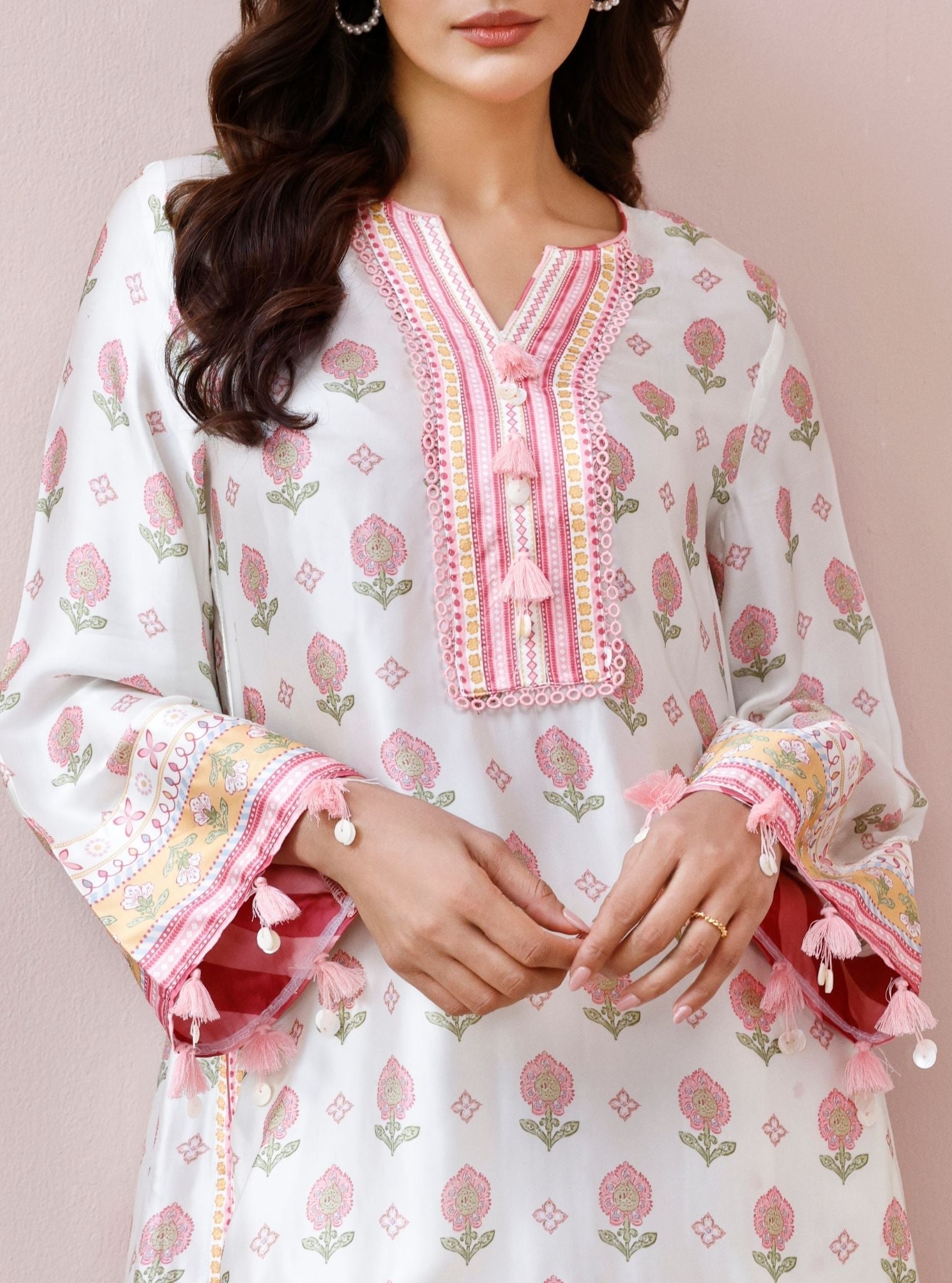 Vela Cupro Satin Printed Off-White Co-ord Set