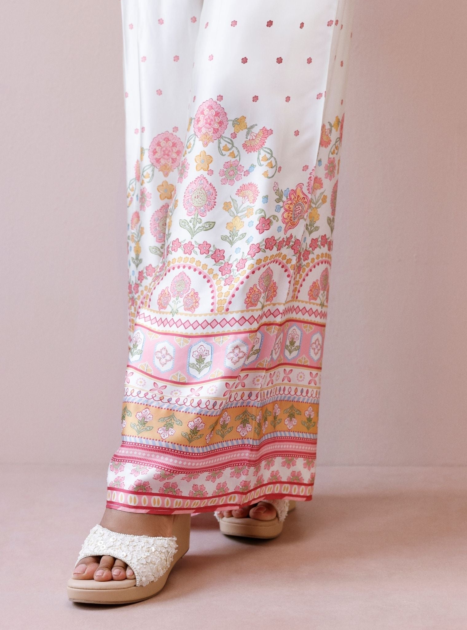 Vela Cupro Satin Printed Off-White Co-ord Set