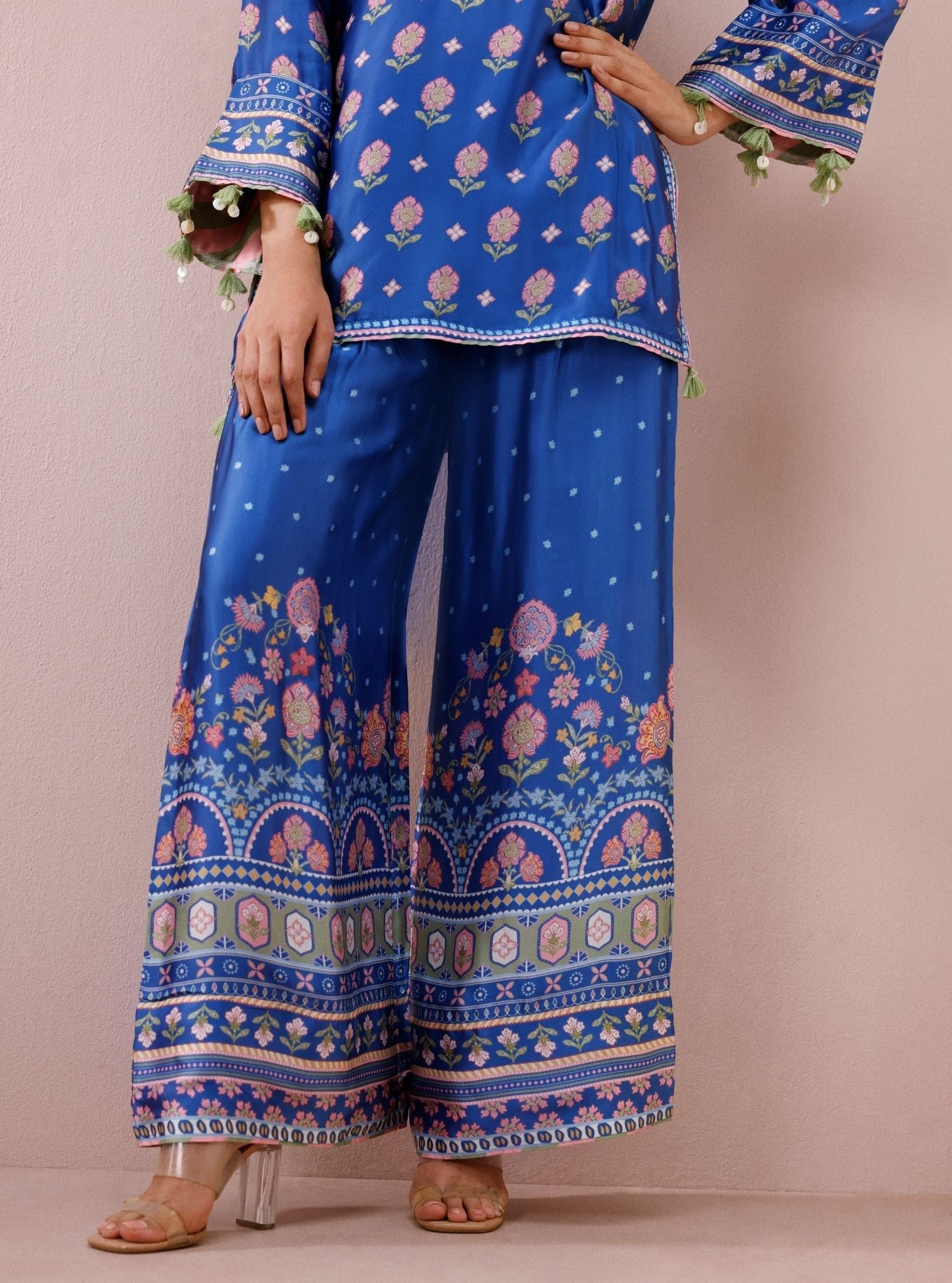 Vela Cupro Satin Printed Navy Co-ord Set