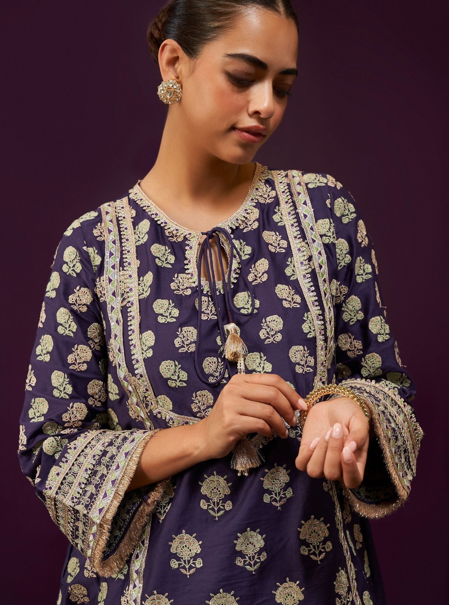 Mulmul Pima Satin Aphinya Purple Kurta With Mulmul Pima Satin Aphinya Purple Pant