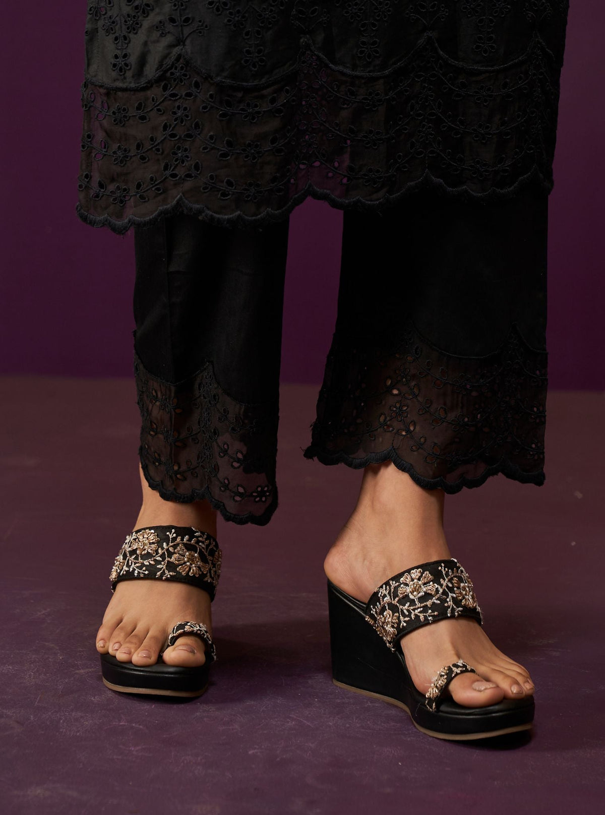Kayra Black Vegan Wedge Heel