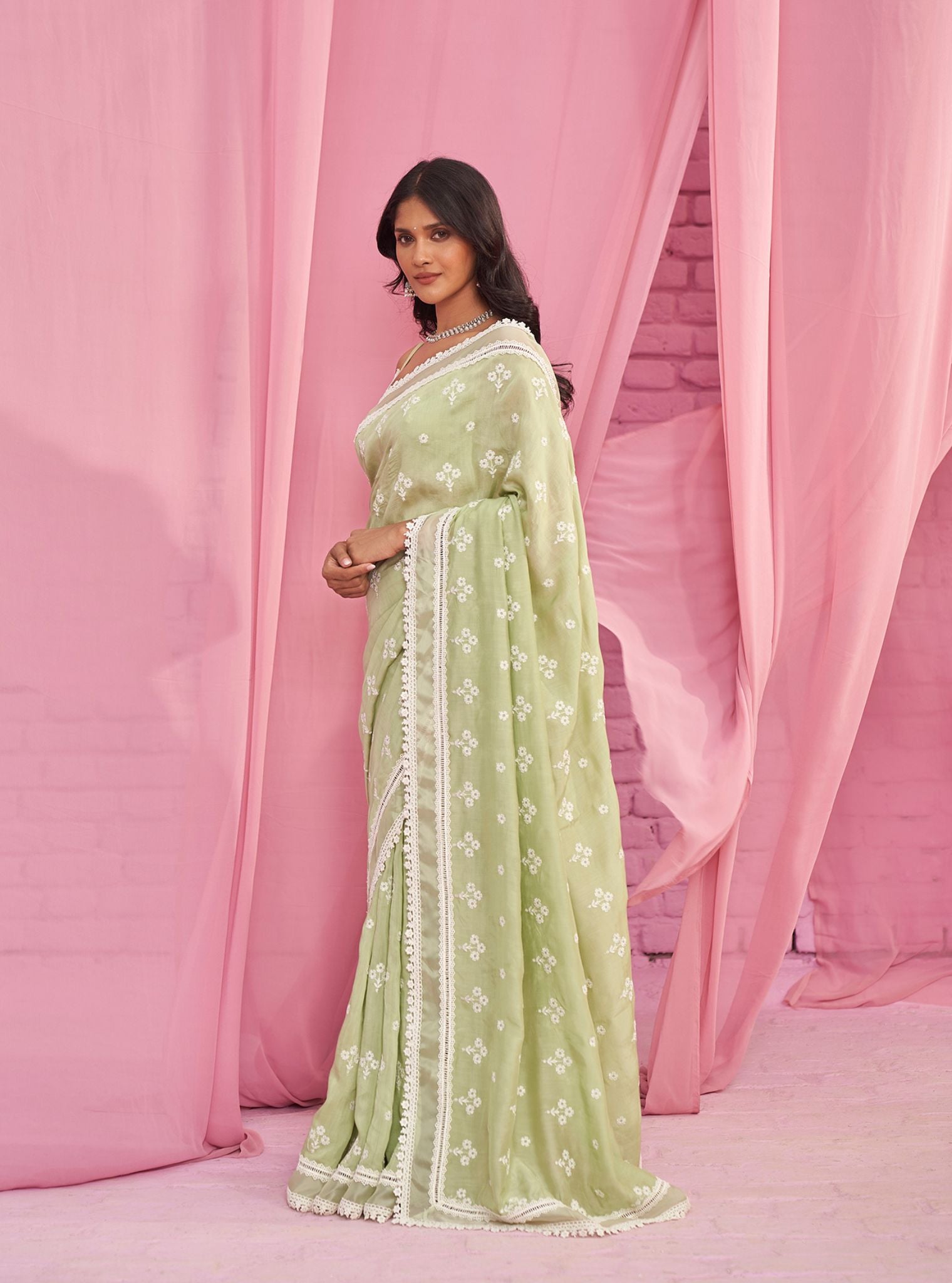 Mulmul Silk Annika Light Green Saree