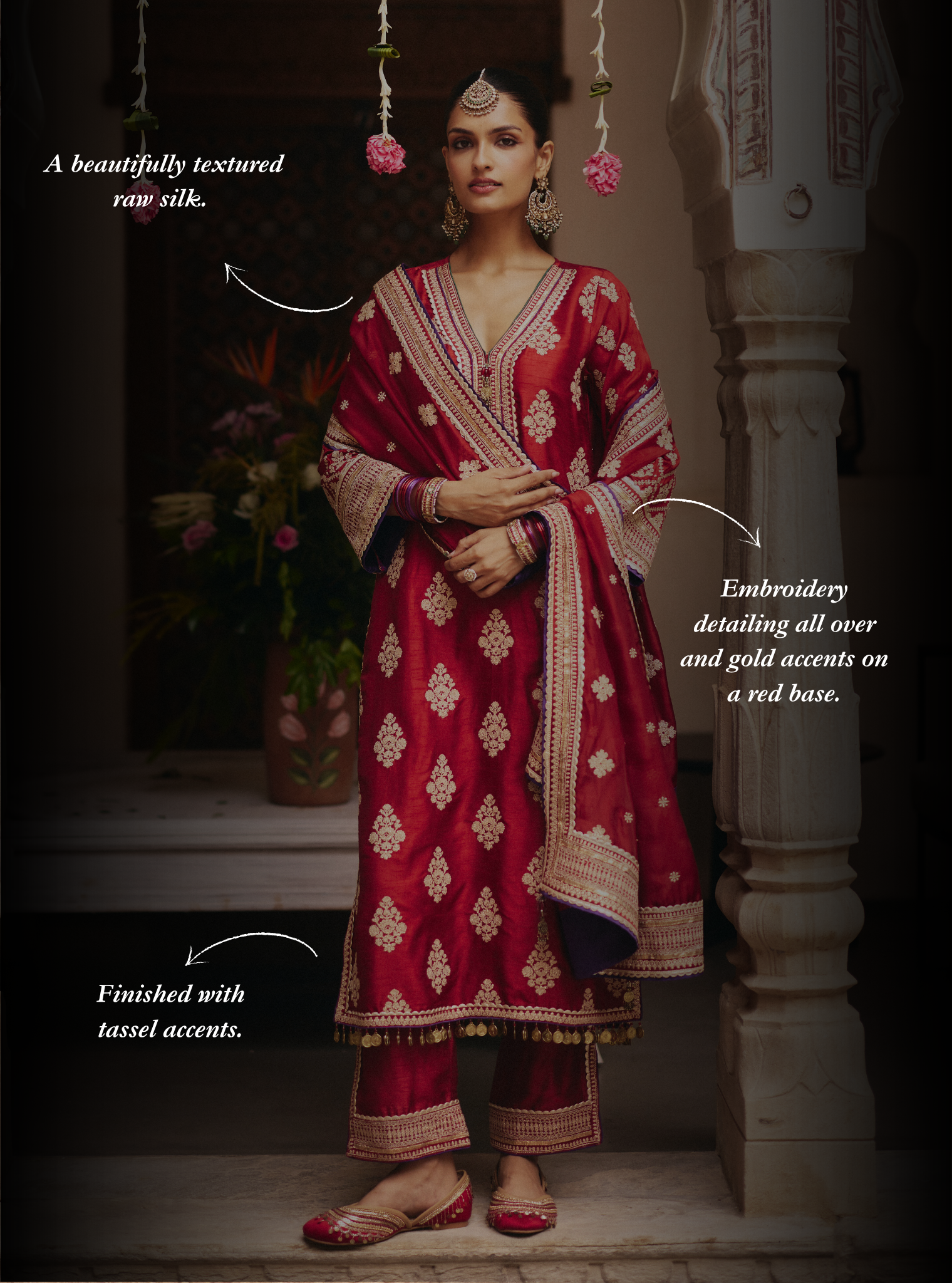 Bairi Bemberg Raw Silk Red Kurta Set