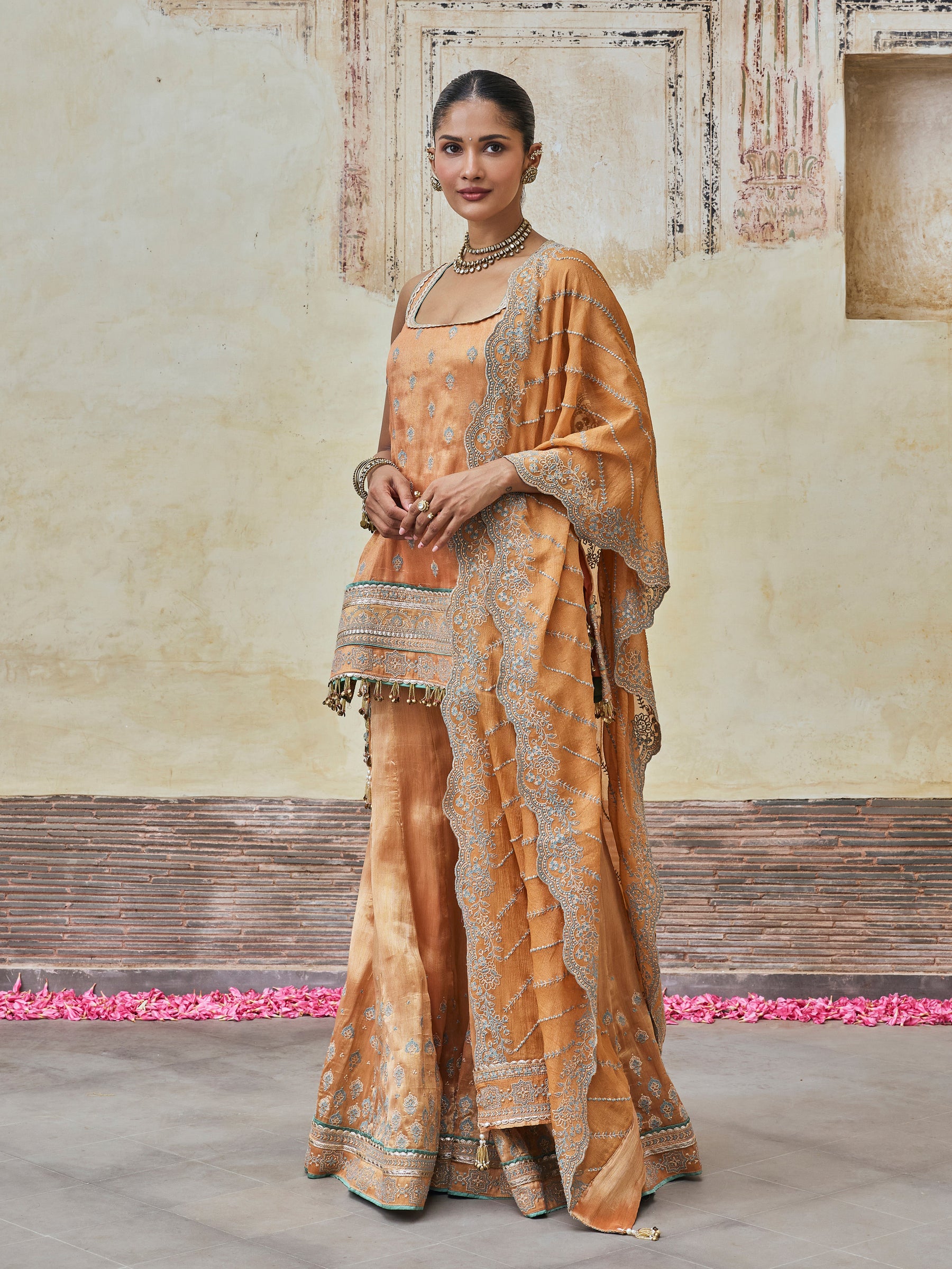 Jugal Bemberg Tissue Orange Kurta Set