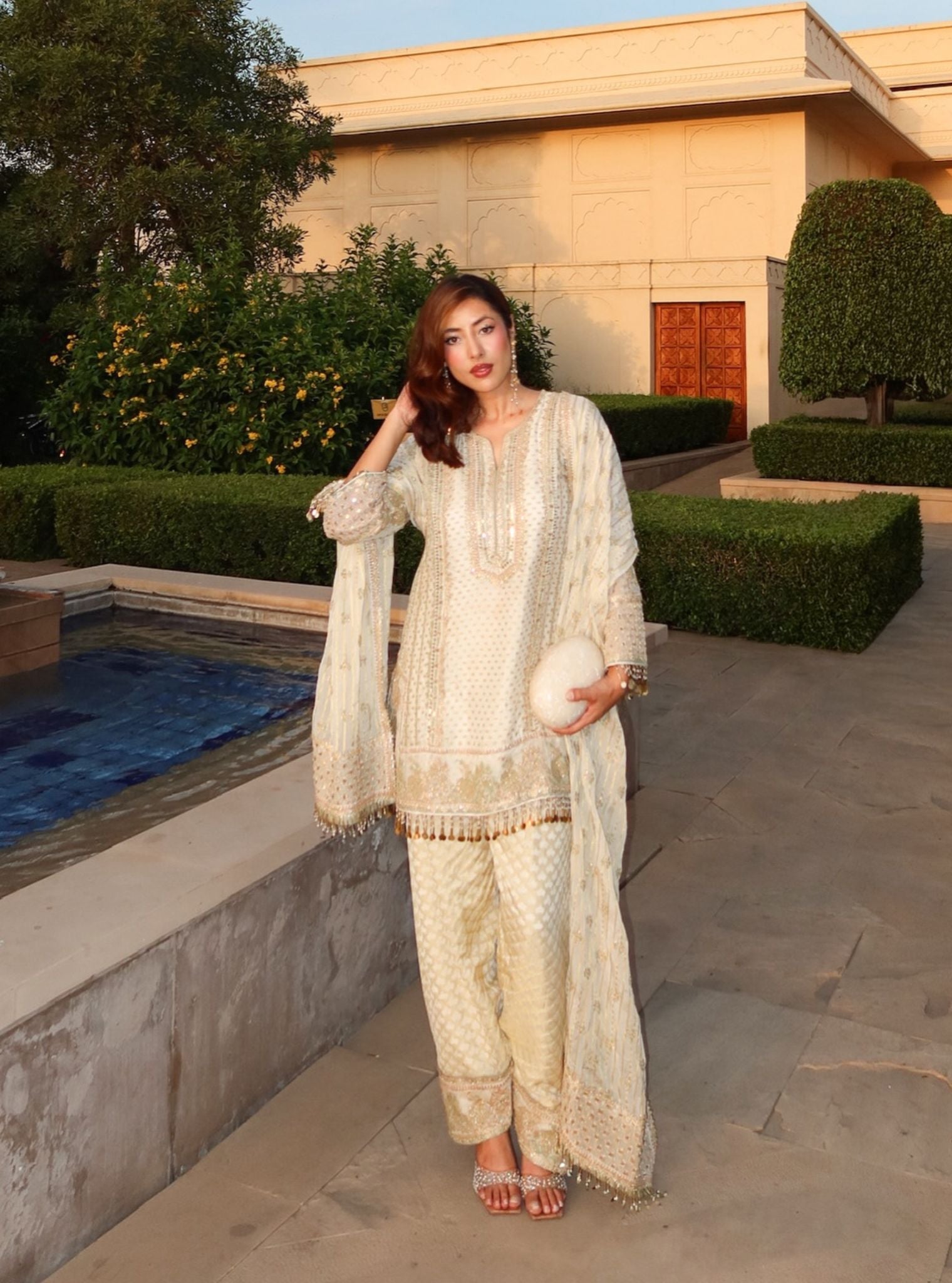 Panchi Banarsi Off White Kurta With Farshi Salwar