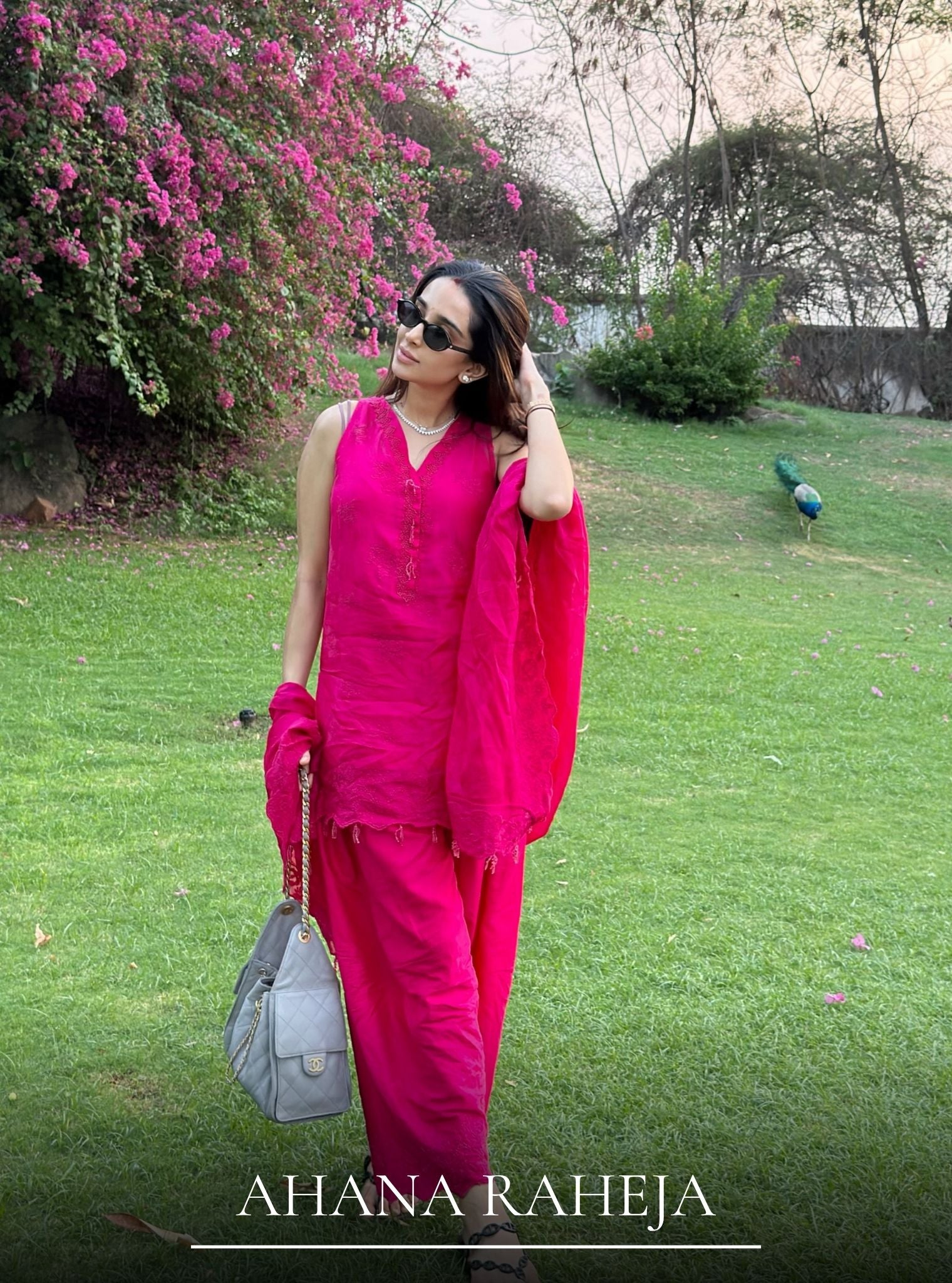 Tiki Organza Fuchsia Kurta Set