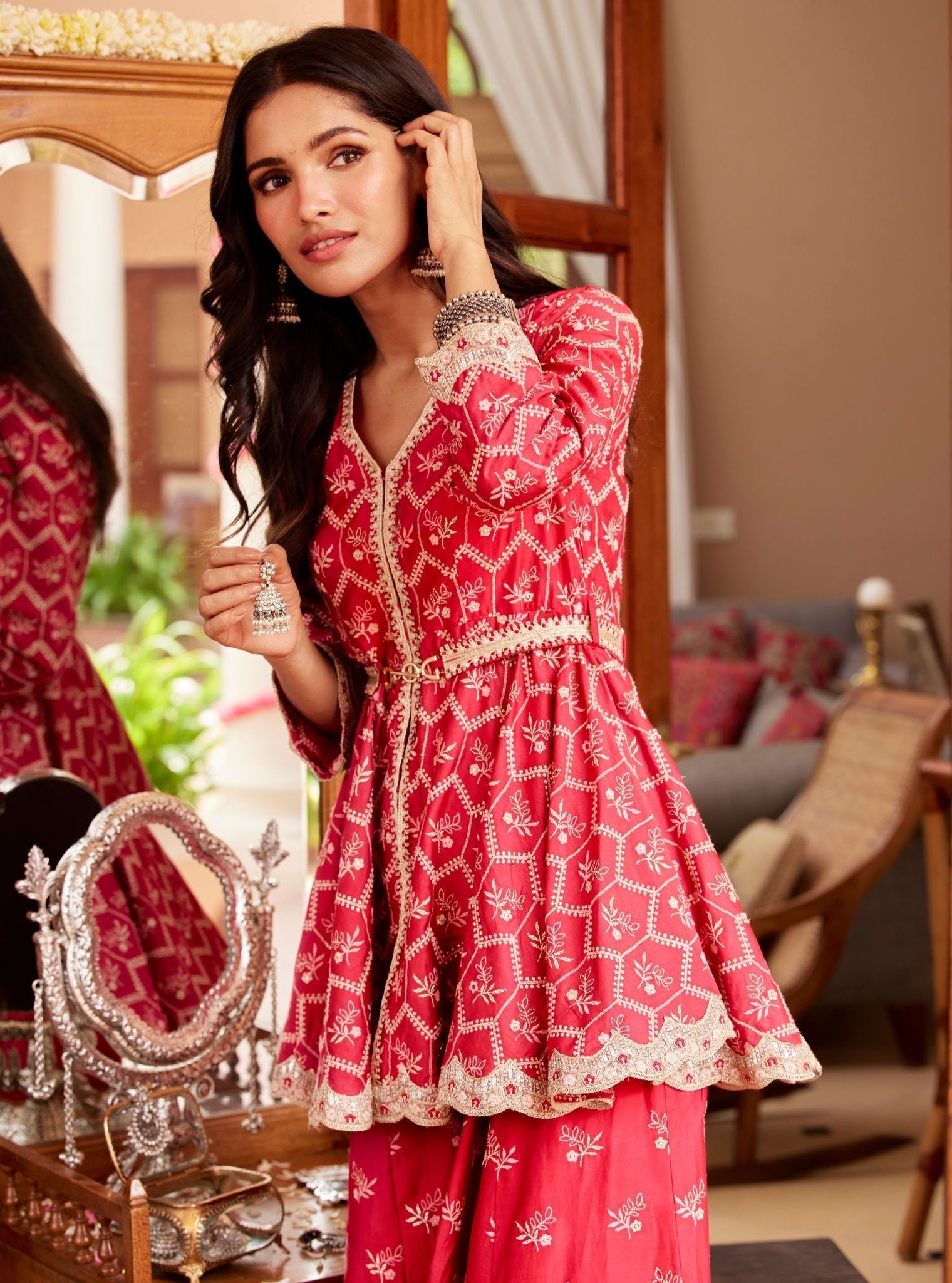 Bisini Pima Red Top with Sharara Set